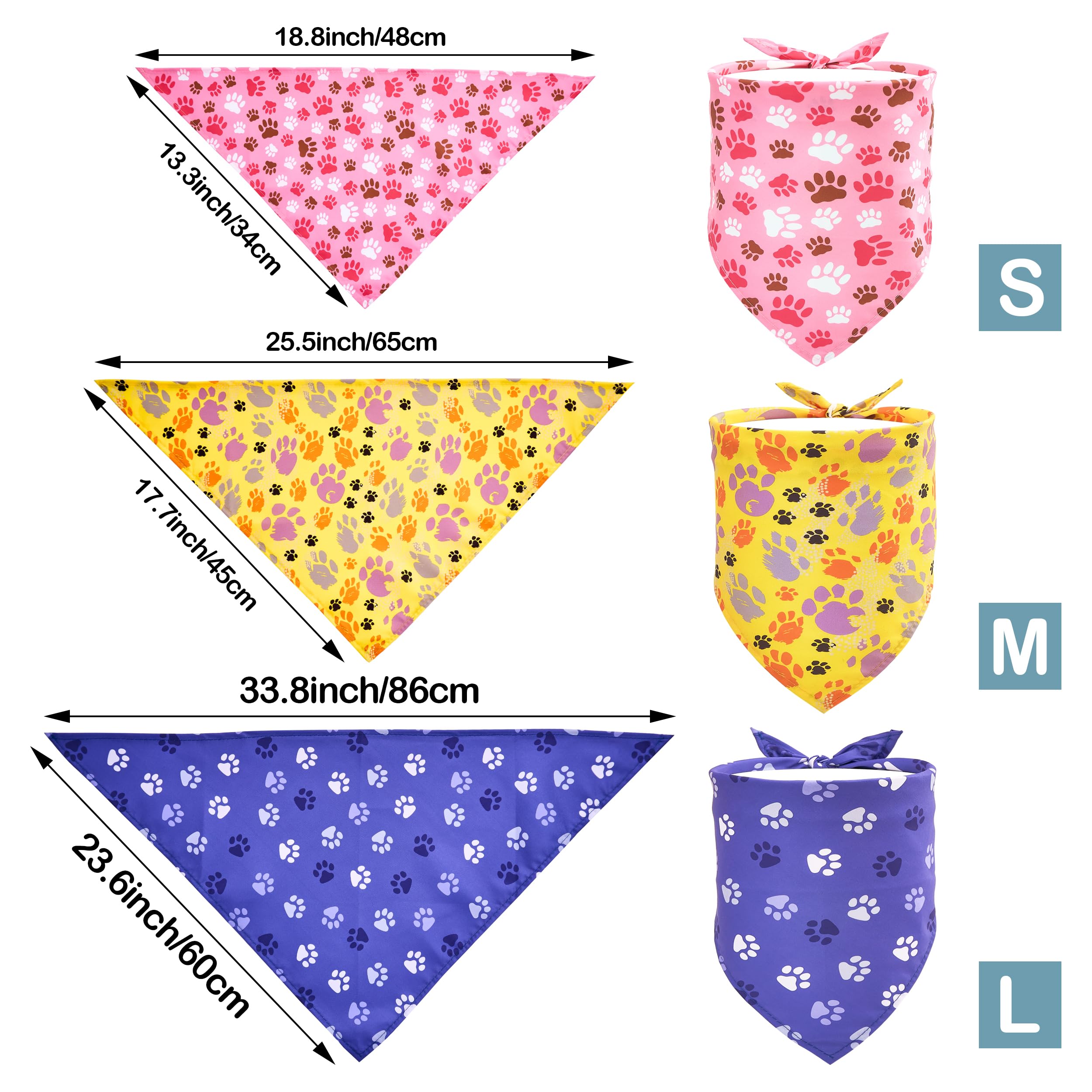 JpGdn 10PCS Dog Bandanas Small Medium with Paw Print Red Blue Yellow Pink Purple White Black Green Scarves for Boys and Girls Gr