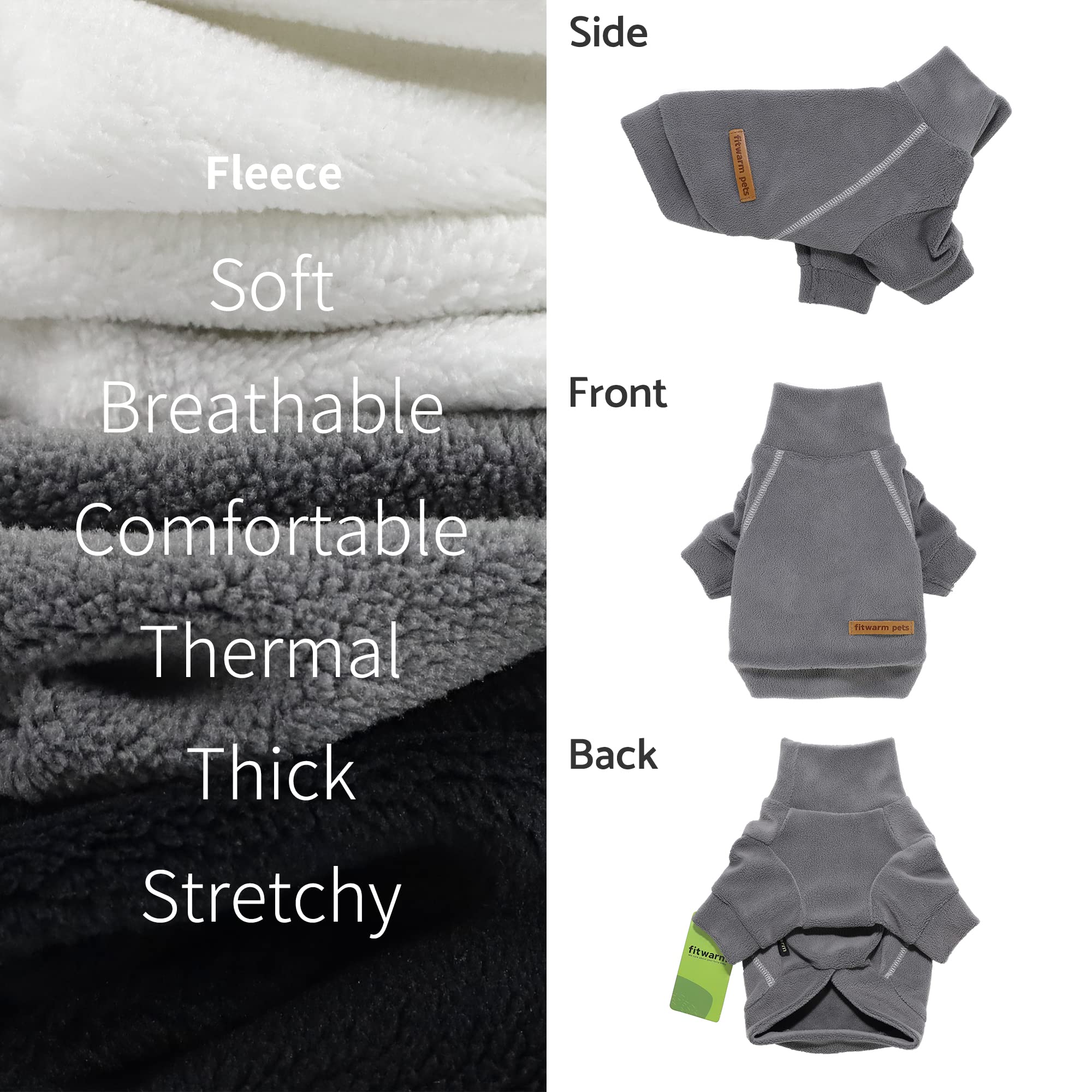 Fitwarm 3 Pack Classic Fleece Dog Sweater, Turtleneck Dog Sweatshirt, Dog Winter Clothes For Small Dogs Boy Girl, Pet Pullover Jumper, Cat Apparel, Black, Grey, White, Xxl