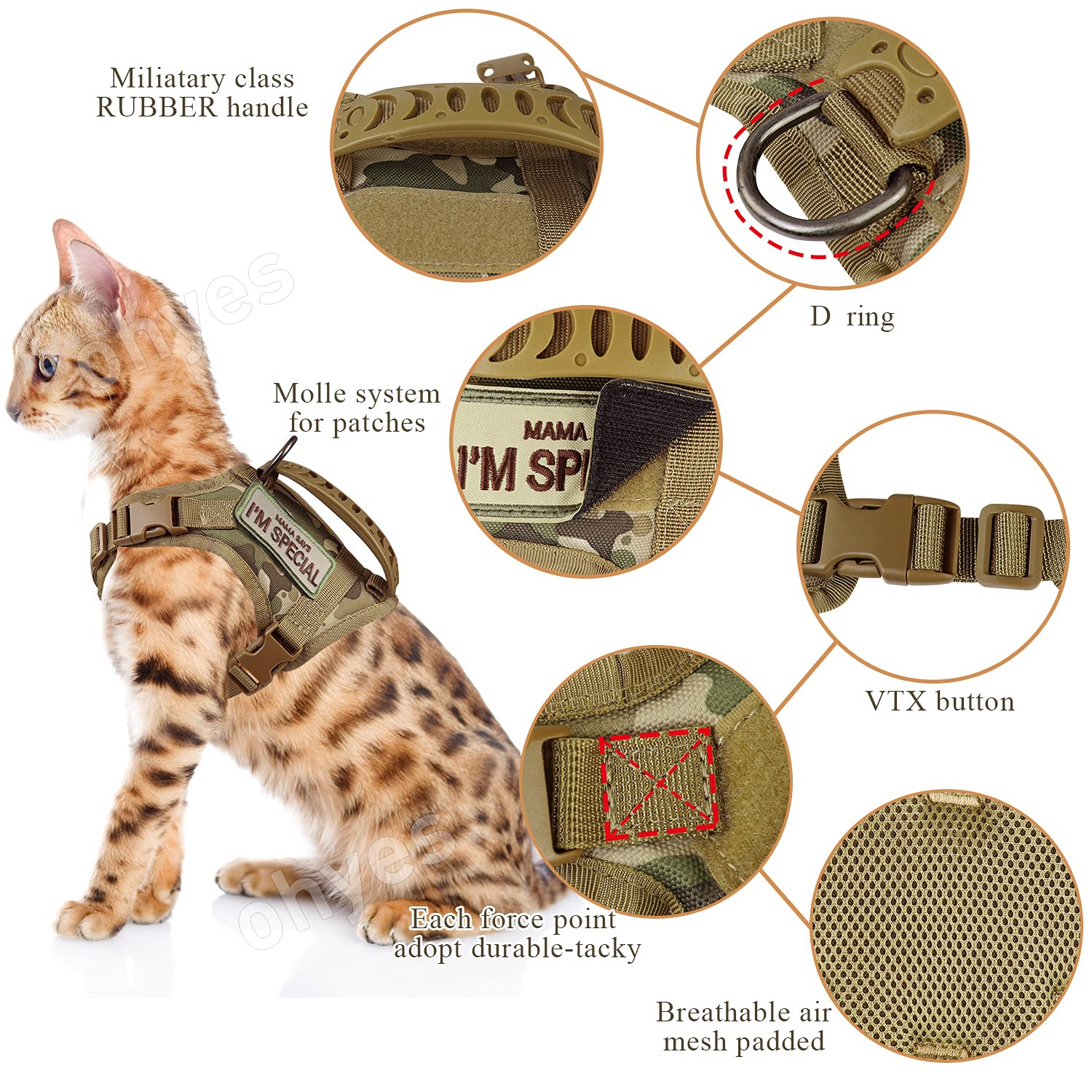 Tactical Cat Harness For Walking Escape Proof, Soft Mesh Adjustable Pet Vest Harness For Large Cat,Small Dog (L, Khaki)