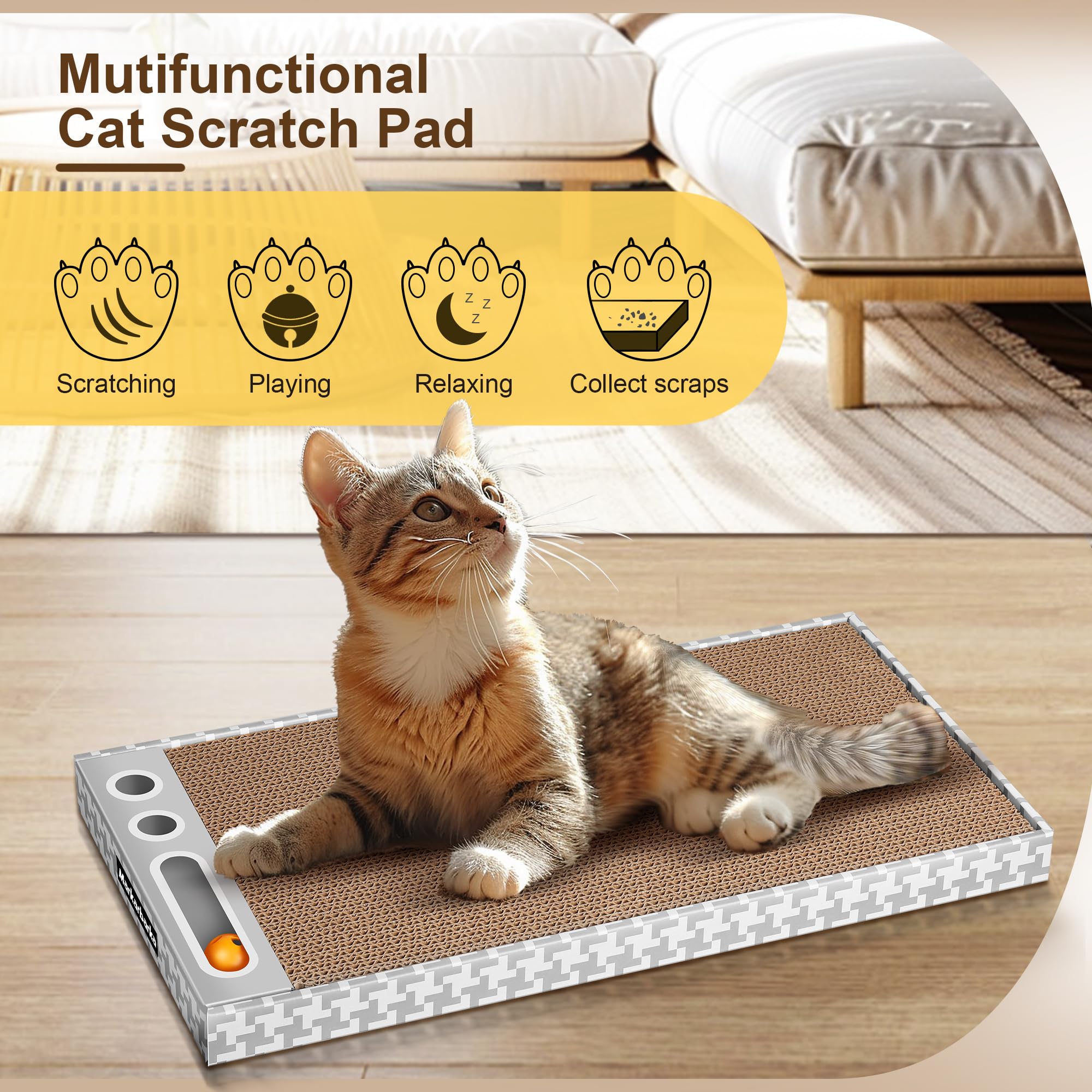 Markarbarka Cat Scratching Board 3 Pack - Reversible Cardboard Scratcher For Indoor Cats, Durable Furniture Protector