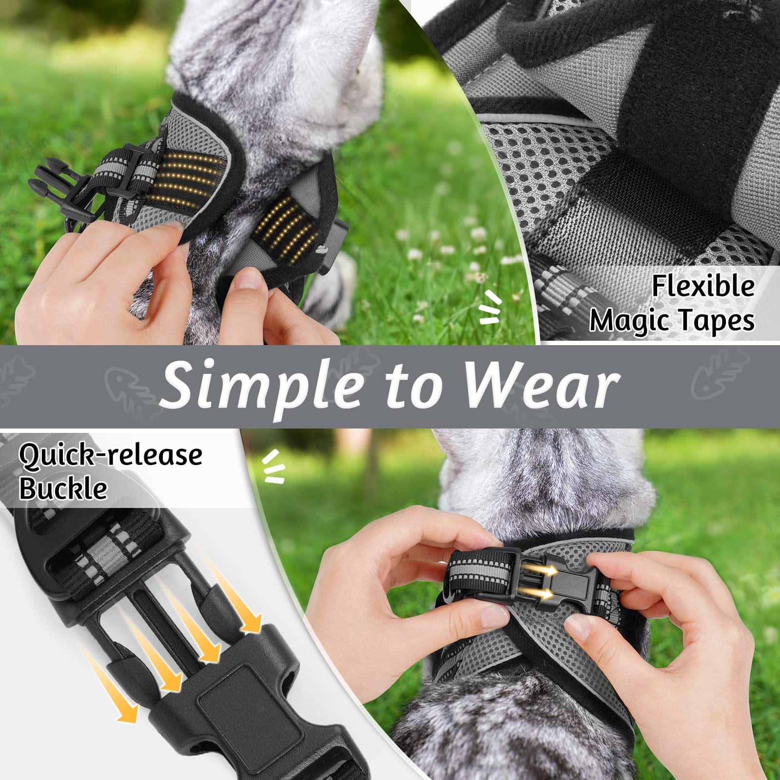 Rabbitgoo Cat Harness And Leash Set For Walking Escape Proof, Adjustable Soft Kittens Vest With Reflective Strip For Cats, Comfortable Outdoor Vest, Grey, M
