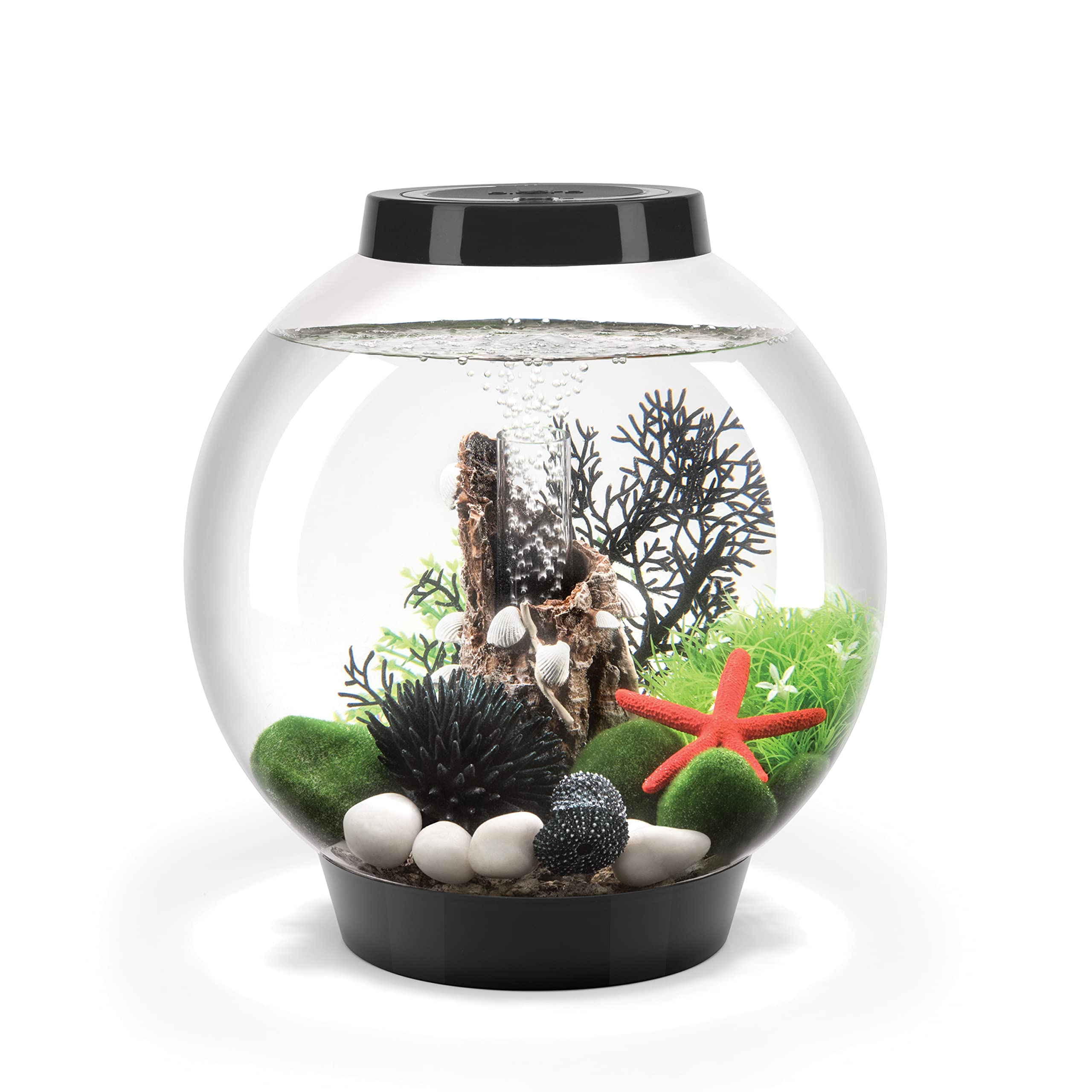 biOrb Classic 15 Acrylic 4-Gallon Aquarium with White LED Lights Modern Compact Tank for Tabletop or Desktop Display, Black-Trim
