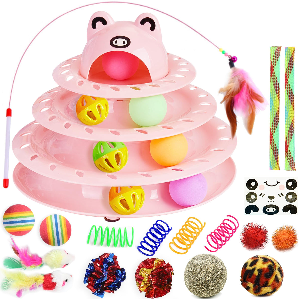 Suhaco 26 Pack Cat Toys Interactive For Indoor Cats Kitten Toy Fun Roller 4 Level Cat Teaser Ball Toys With 4 Colorful Balls Cat
