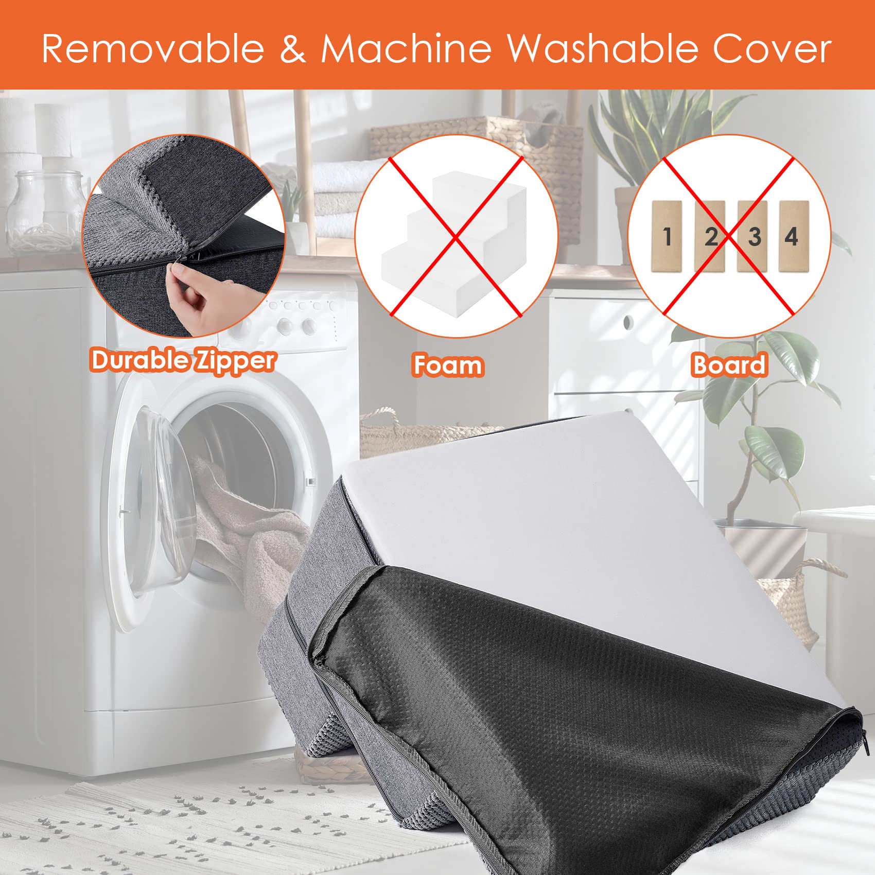 Eheyciga Dog Stairs For Small Dogs, 4-Step Dog Stairs For High Beds And Couch, Folding Pet Steps For Small Dogs And Cats, And High Bed Climbing, Non-Slip Balanced Dog Indoor Step, Grey, 3/4/5 Steps