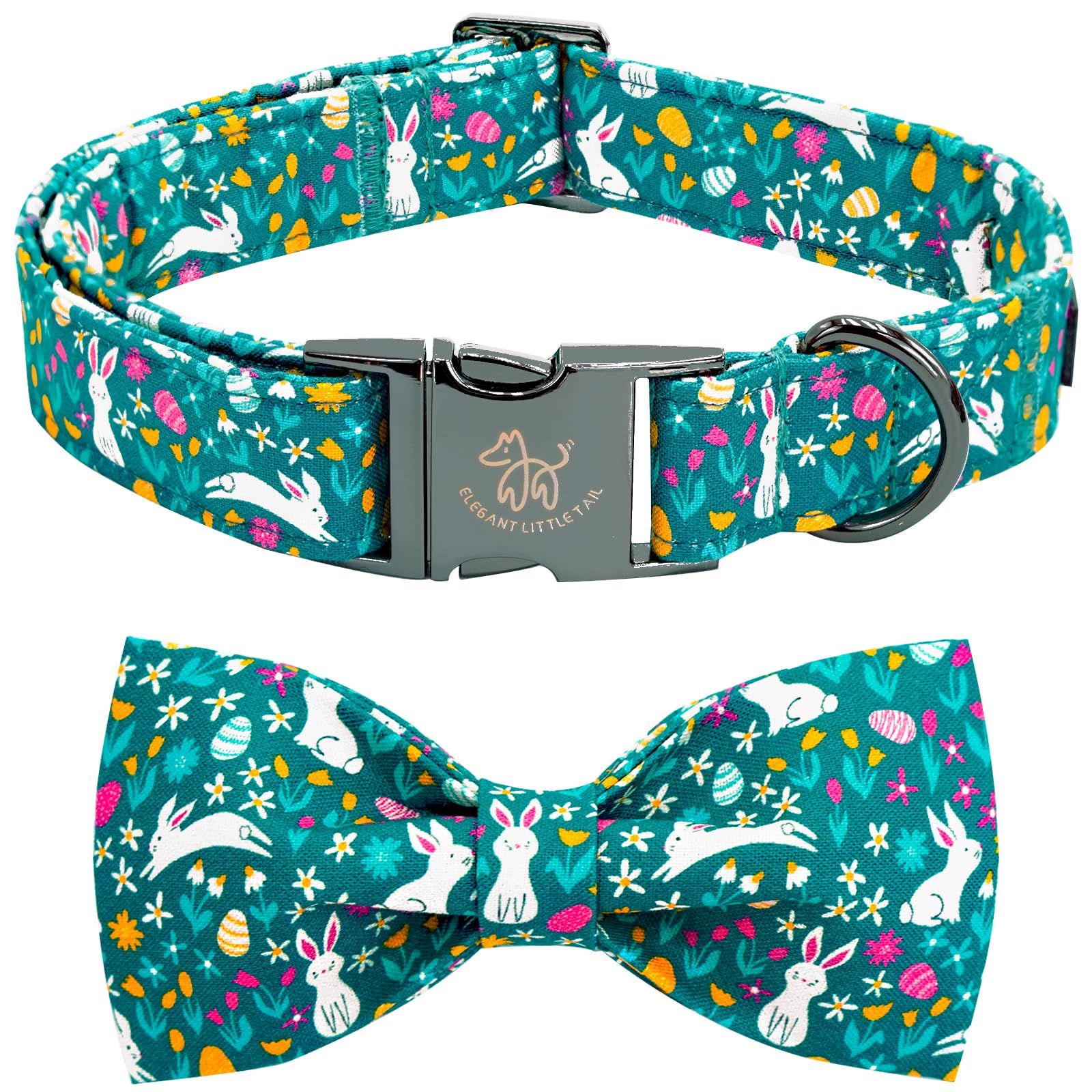 Elegant Little Tail Easter Dog Collar, Bunny Print Dog Collar With Bow Girl Boy Pet Collar Bowtie Spring Collar Holiday Dog Coll
