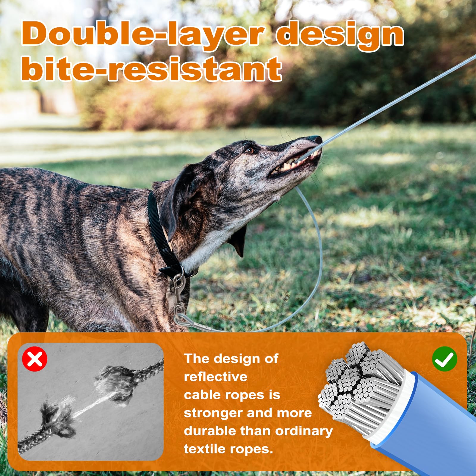 Reflective Dog Stakes For Outside Kit,Dog Tie Out Cable,10Ft Heavy-Duty 200Lbs Stake With 360 Rotating Clip,Waterproof Bite-Proo