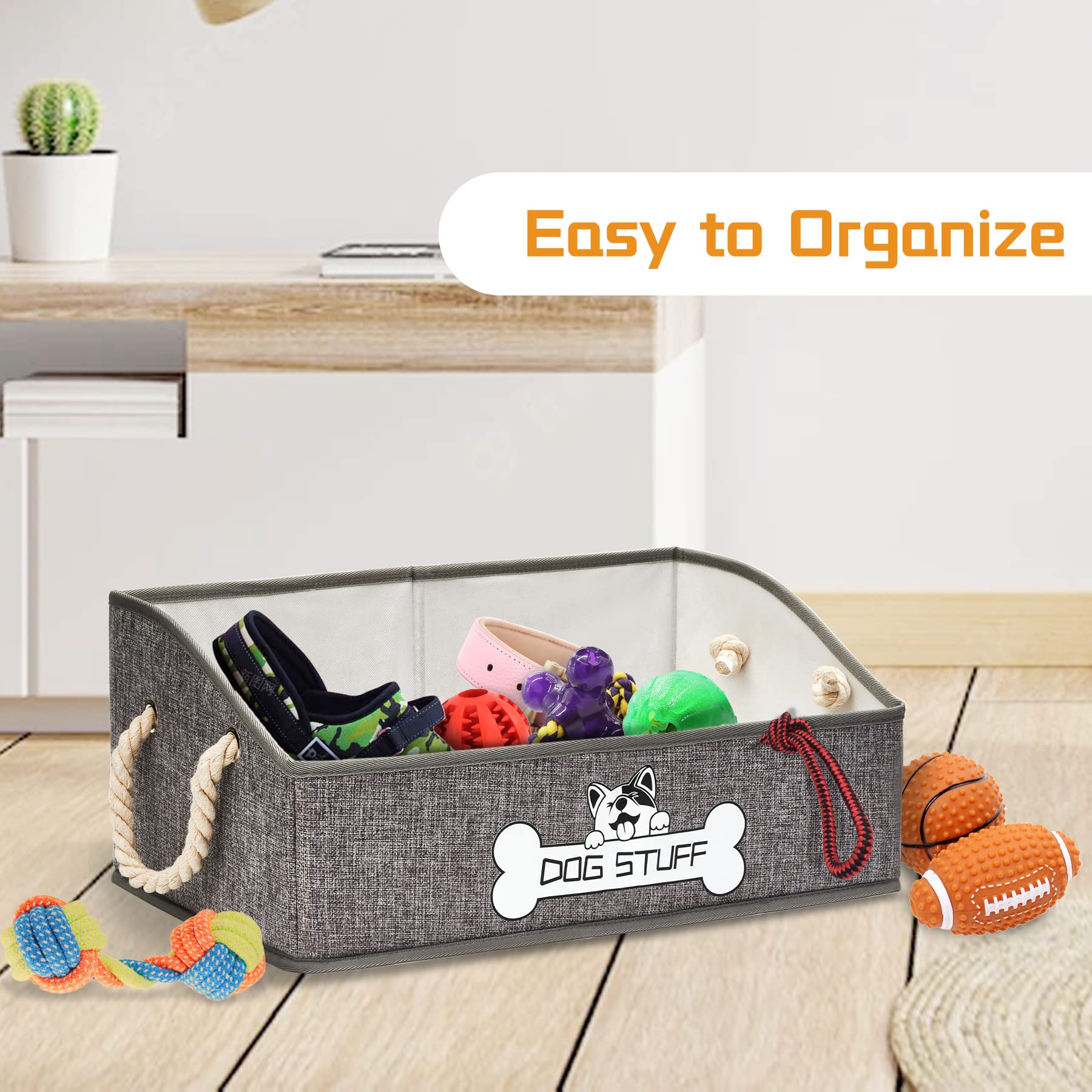 Thankspaw Dog Toy Box, Large Dog Toys Storage with Handle, Collapsible Dog Toy Bin, Fabric Trapezoid Basket Chest Organizer, Per