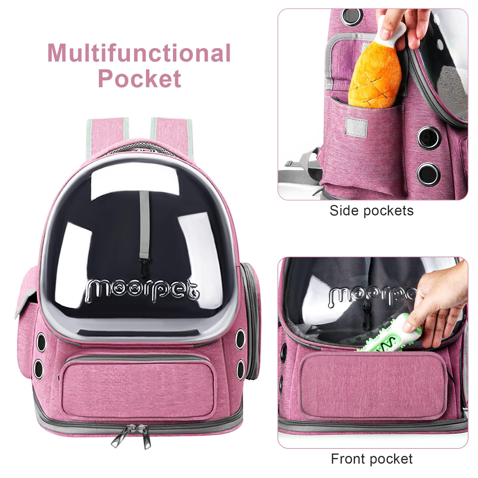 Foldable Cat Carrier Backpack, Breathable Bubble Design, Transparent, Airline Approved, Up To 20 Lbs (Pink)