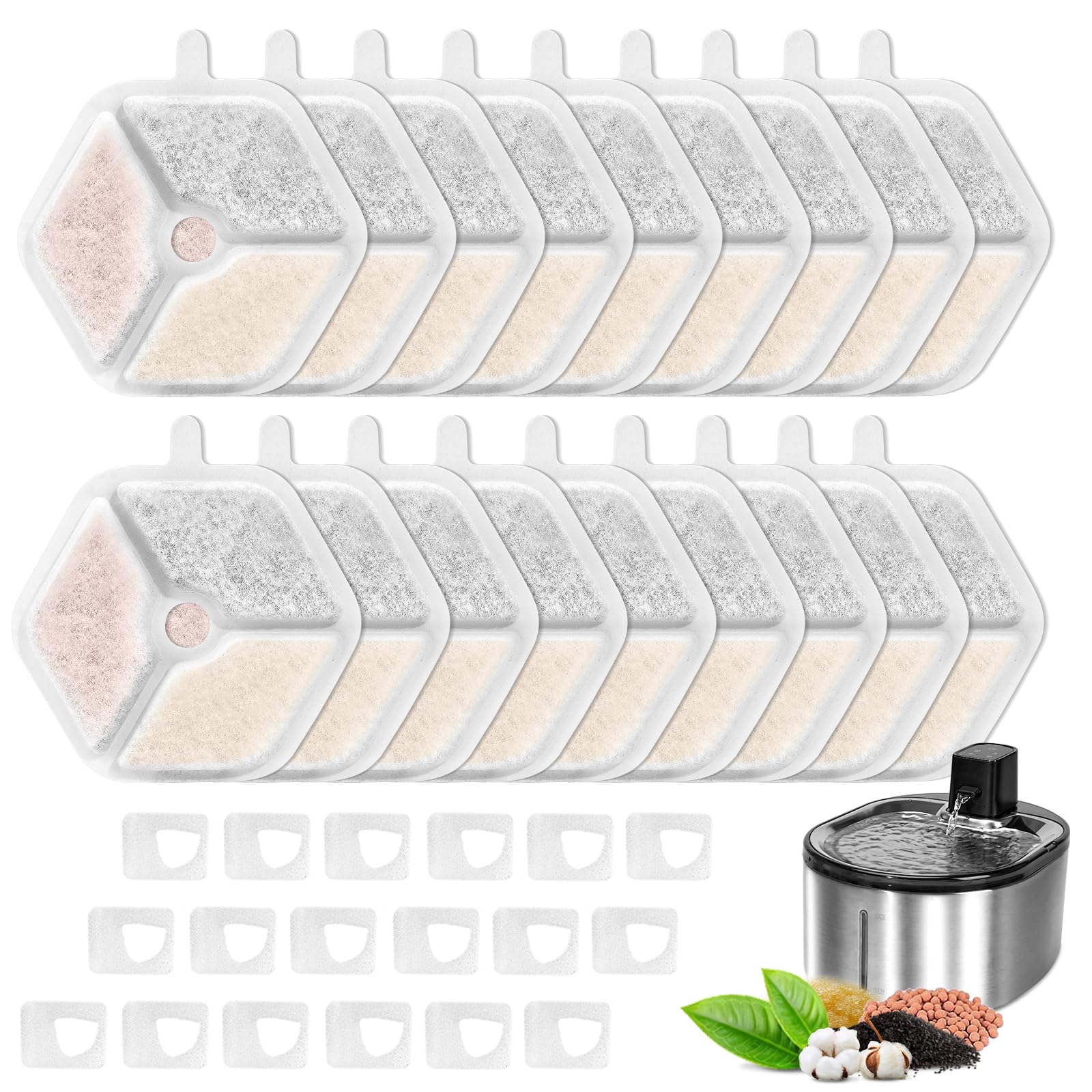 Redoso Cat Water Fountain Filters Replacement For 152Oz/4.5L Wireless Cat Water Fountain Ptm-643, 18+18 Packs Packs Replacement 