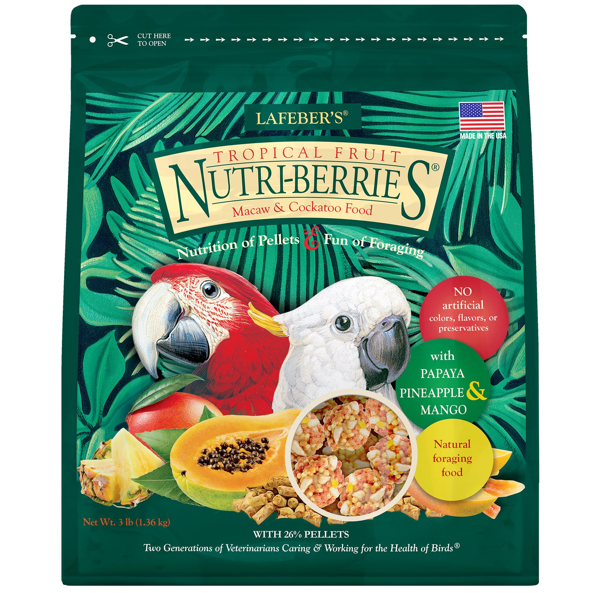 LAFEBER'S Tropical Fruit Nutri-Berries Pet Bird Food, Made with Non-GMO and Human-Grade Ingredients, for Macaws and Cockatoos, 3