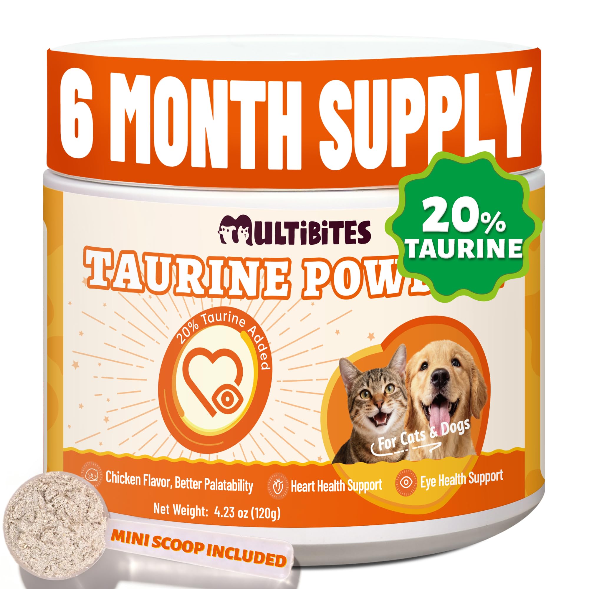 MULTIBITES Taurine Powder for Cats & Dogs, Chicken Flavor, Taurine for Cats, Feline Heart Supplements, Support Vision, Heart & I