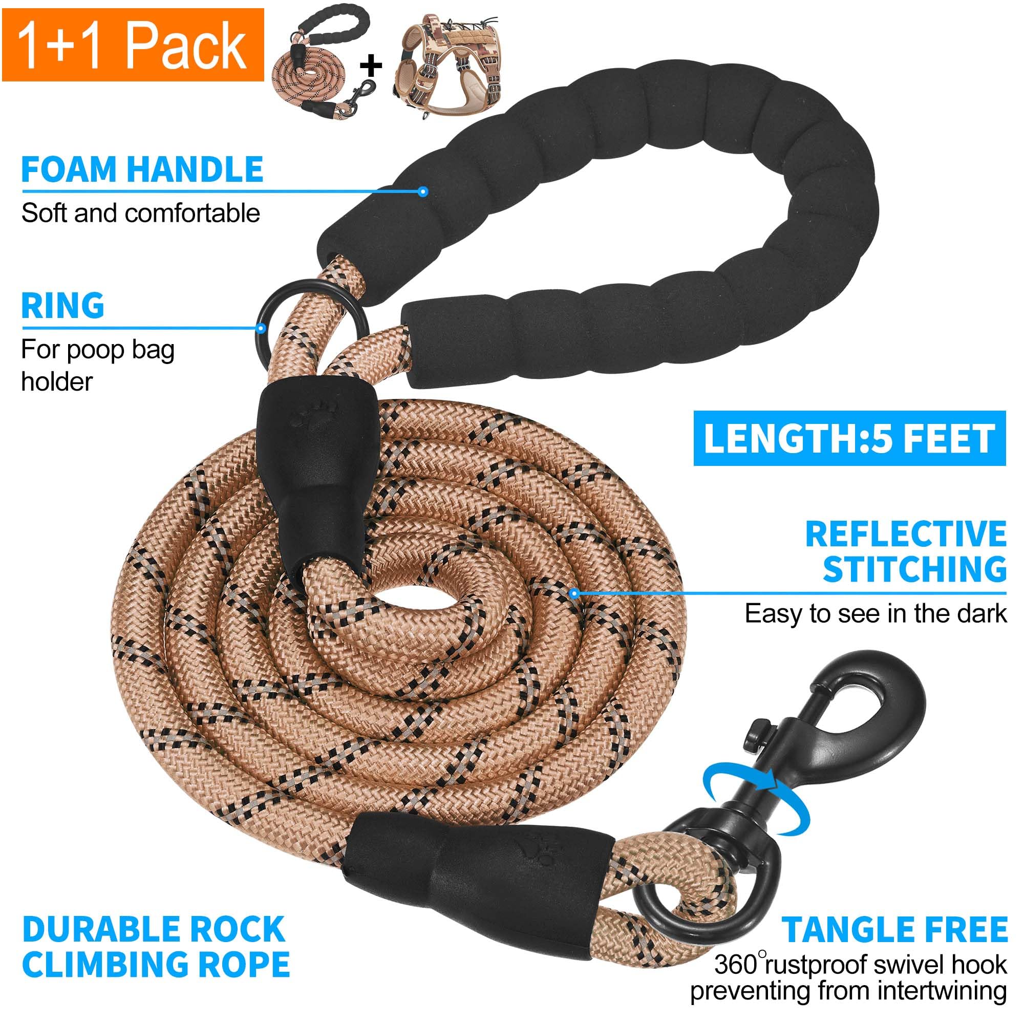 Beebiepet Heavy Duty Tactical Dog Harness For Medium Dogs, No Pull Adjustable Pet Harness Reflective Service Training Easy Contr