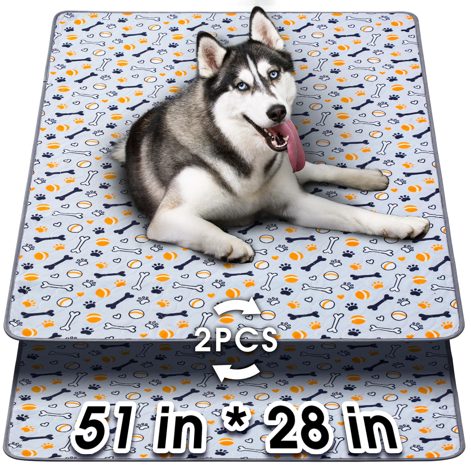 Hompet Washable Pee Pads For Dogs, 51'X28', 2-Pack Thick Heavy Absorbency Reusable Pee Pads Prevent Leakage Non-Slip, Pet Trai