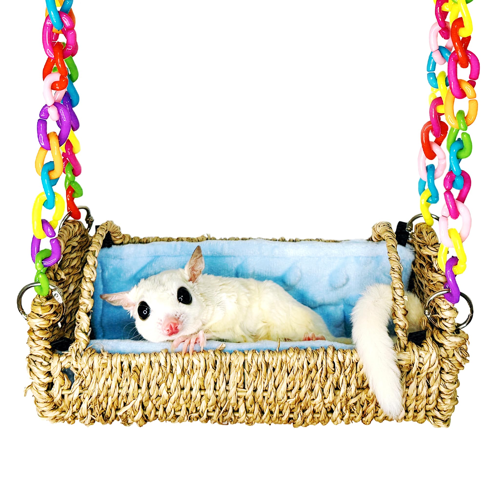 Jevnd Sugar Glider Hammock Bed With Removable Pad, Sturdy Metal Frame & Breathable Seagrass Sugar Glider Sleeping Pouch, 4-Sided