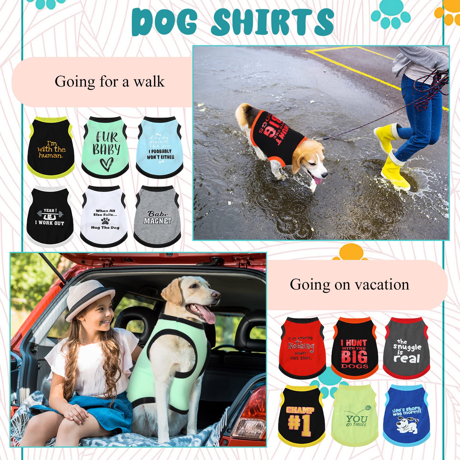 12 Pieces Dog Shirts Pet Printed Clothes With Funny Letters Summer Pet T Shirts Cool Puppy Shirts Breathable Dog Outfit Soft Dog Sweatshirt For Pet Dogs Cats Accessories, 12 Styles (X-Large)
