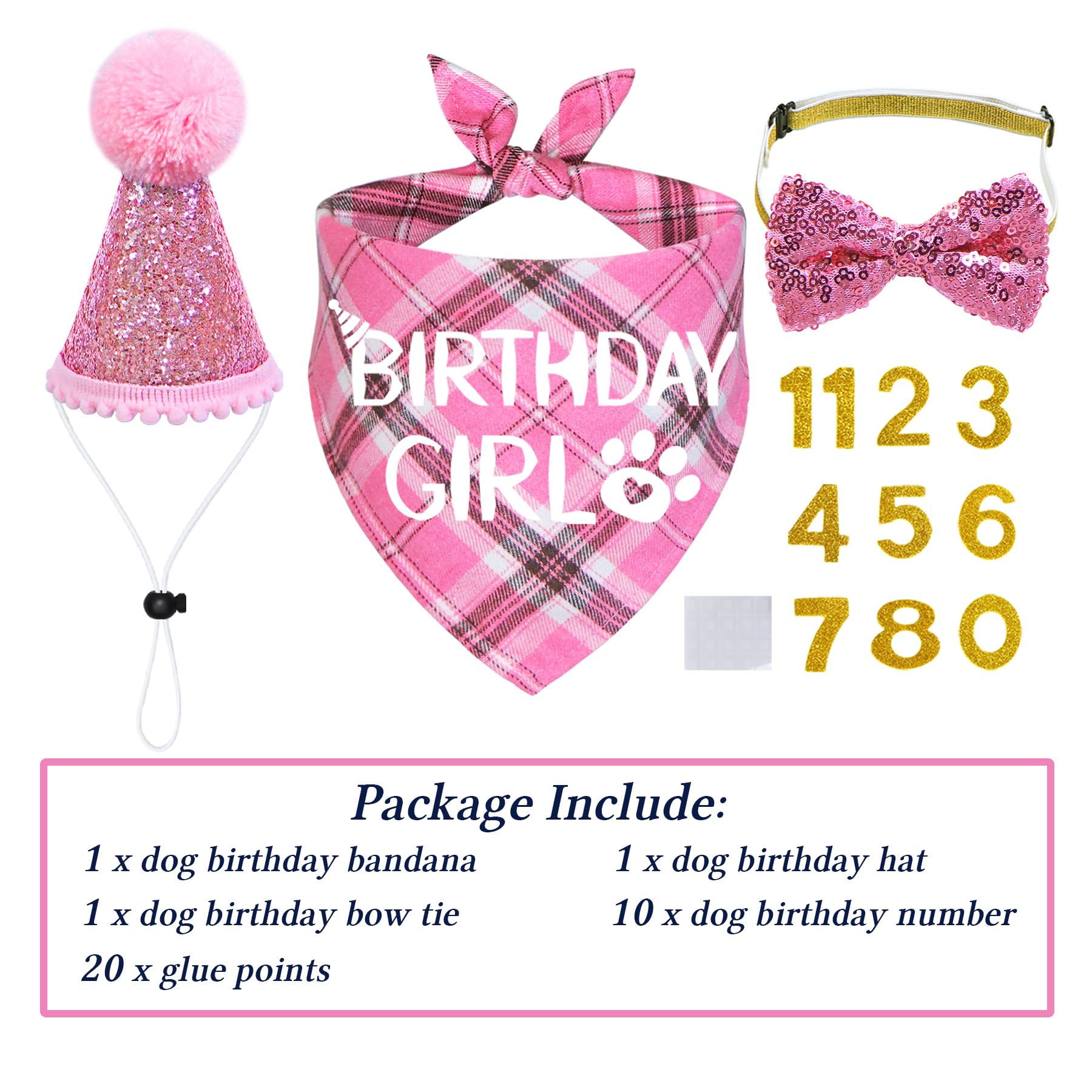 STMK Dog Birthday Outfits, Multi Size Dog Birthday Hat Dog Birthday Girl Bandana Bow Tie Birthday Numbers for Small Medium Dogs