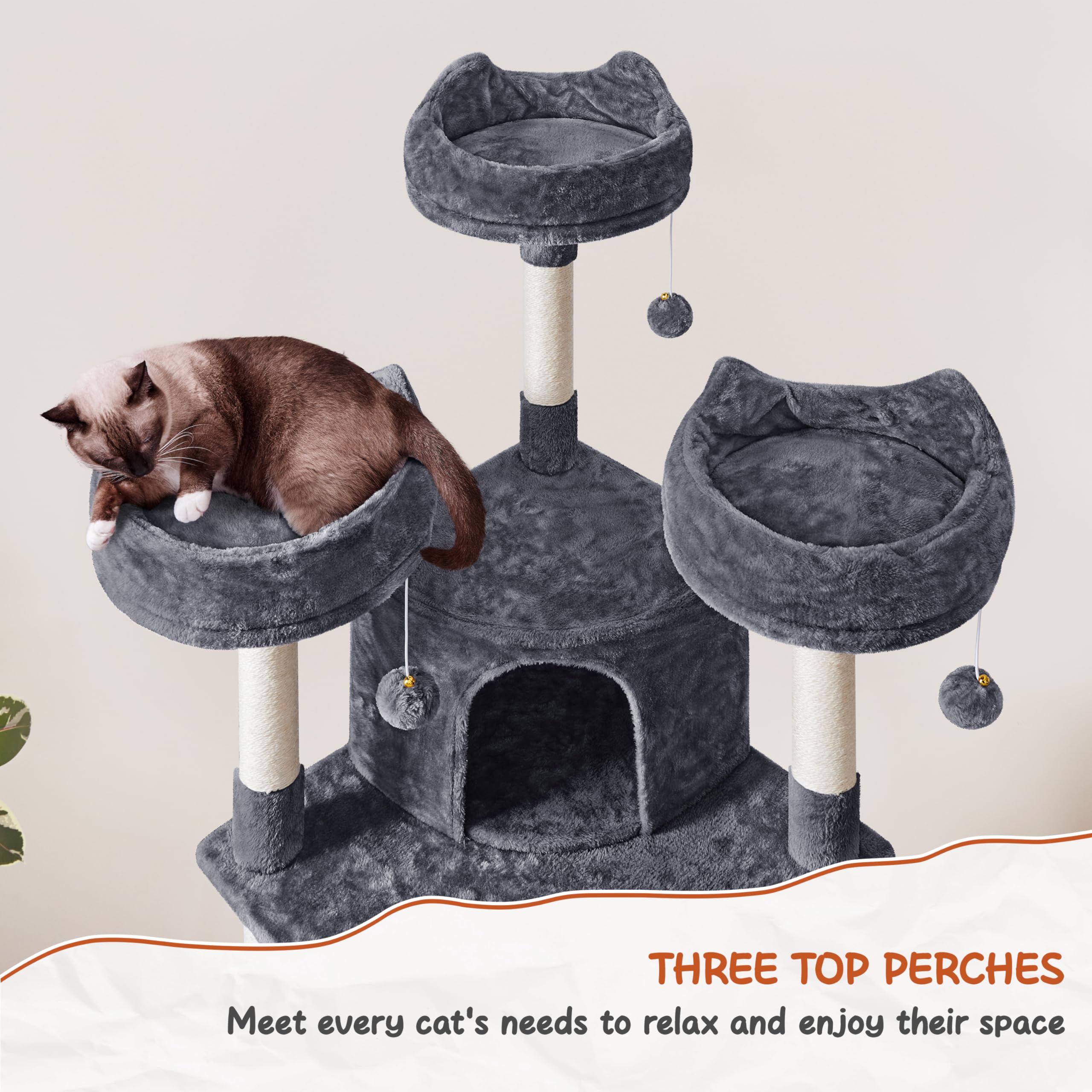 Yaheetech 76''H Large Cat Tree, Multilevel Cat House Plush Cat Tower With 2 Condos & 8 Scratching Posts For Kittens, Dark Gray