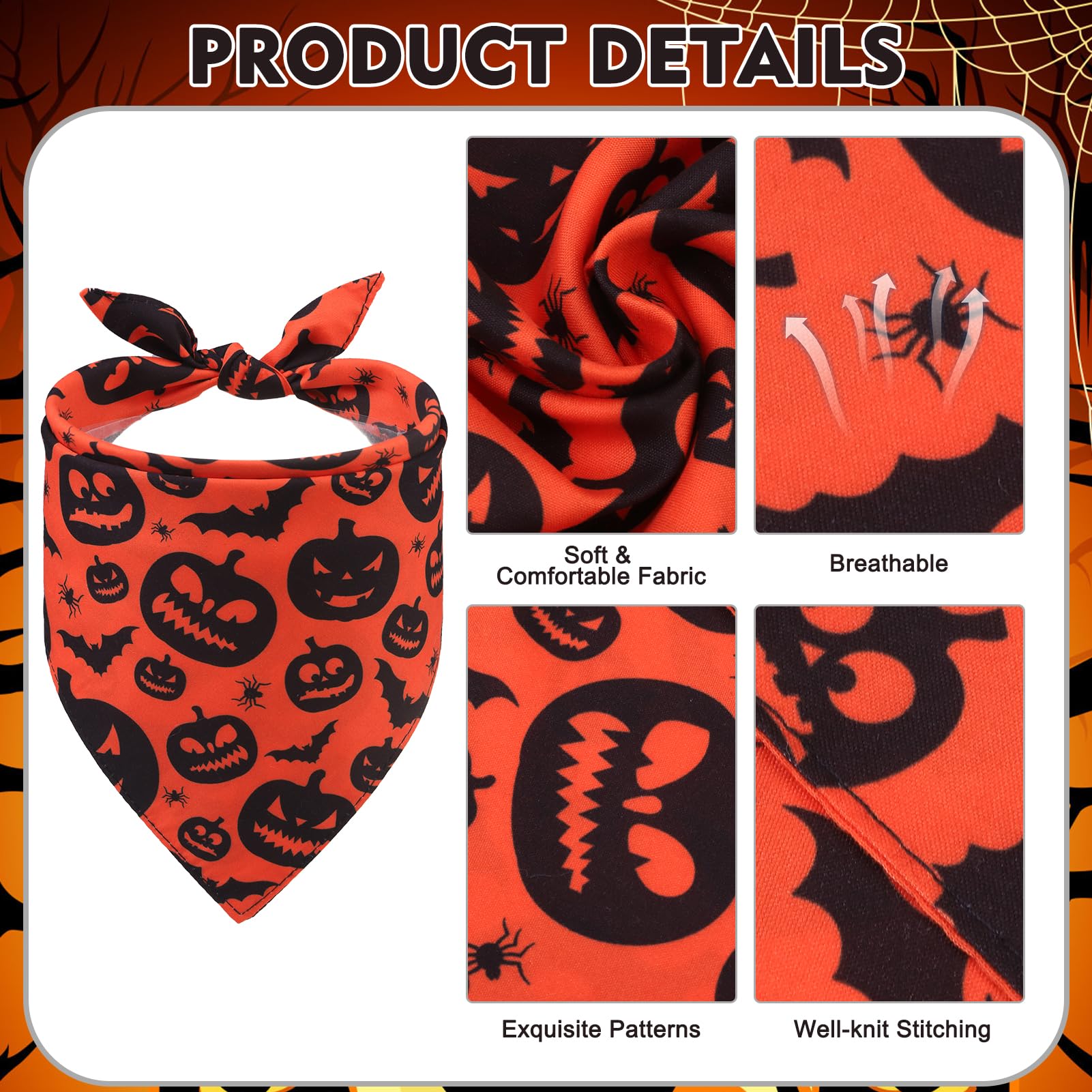 Expawlorer Halloween Dog Bandanas - 4 Pack Reversible Holiday Dog Bandanas Costume Boy And Girl, Soft Triangle Scarfs Bibs, Festival Pet Bandanas Outfit Gift For Small Medium Large Puppy