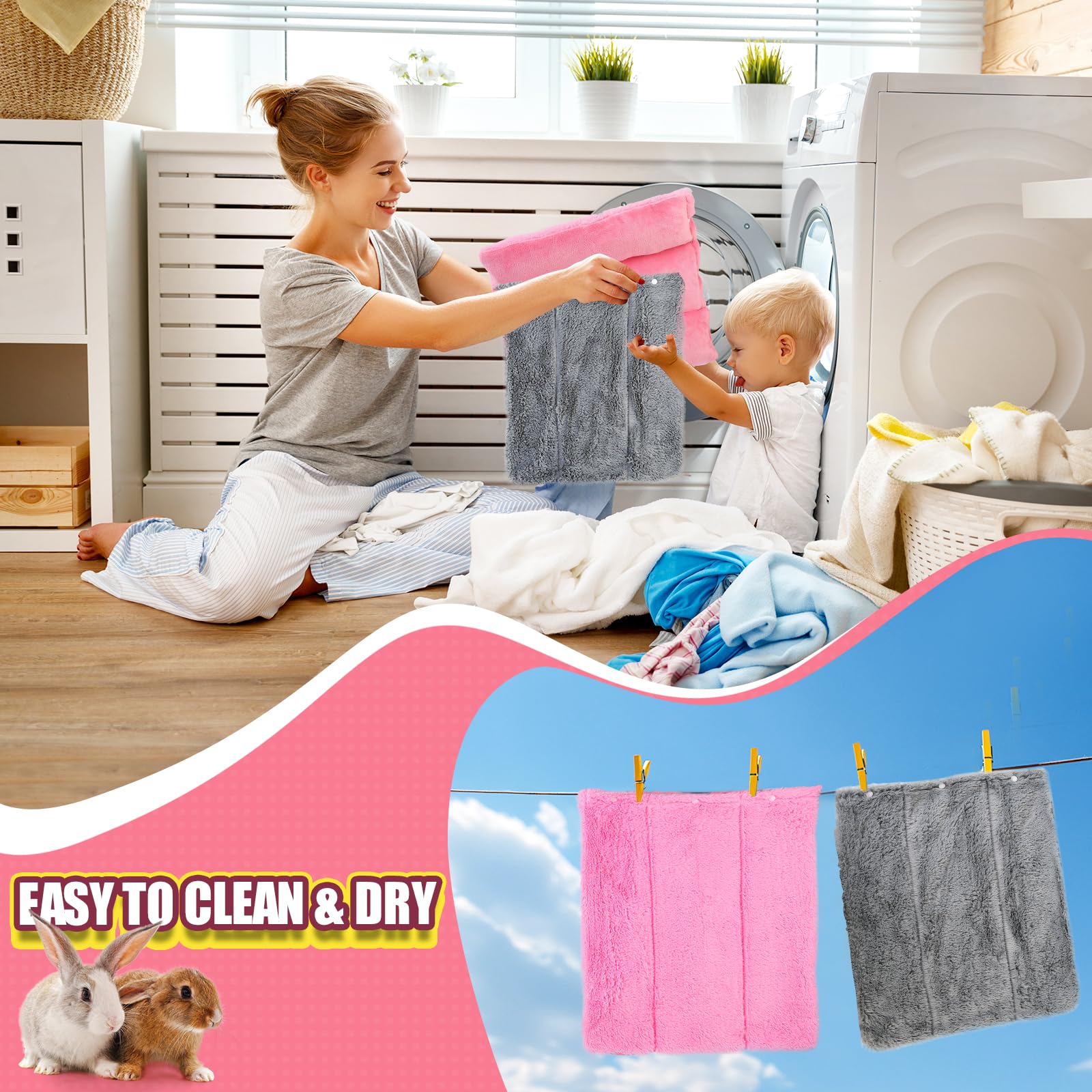 Oneju Snuggle Bunny Bed, 17.1'' X 14.9'' Rabbit Bed With Pillows, Reversible Small Pet Mat With Two Replaceable Covers, Bunny Be