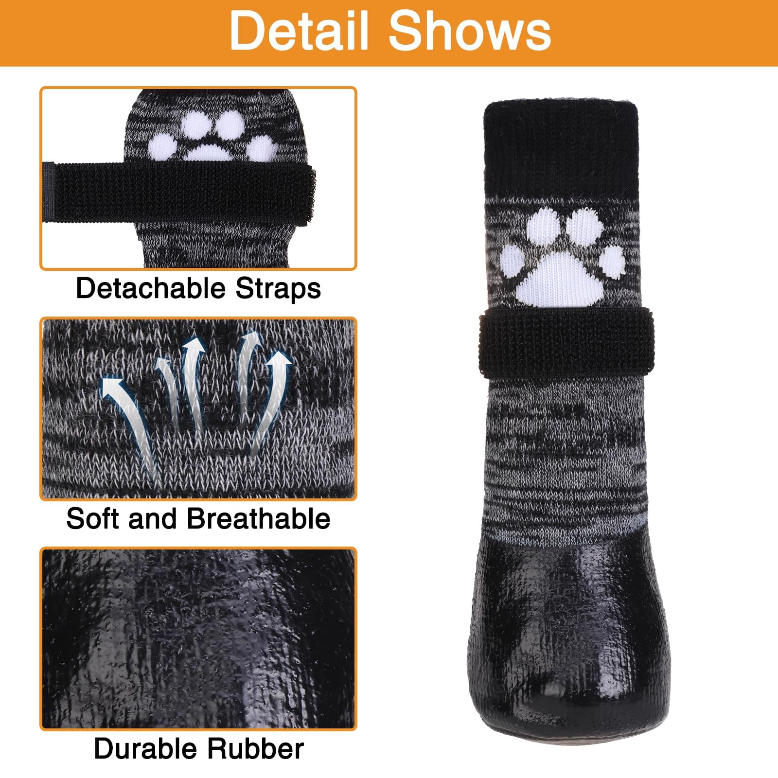 KOOLTAIL Non Slip Dog Socks to Prevent Licking Paws for Hardwood Floors, Dog Boots Shoes for Hot/Cold Pavement with Grippers Tra