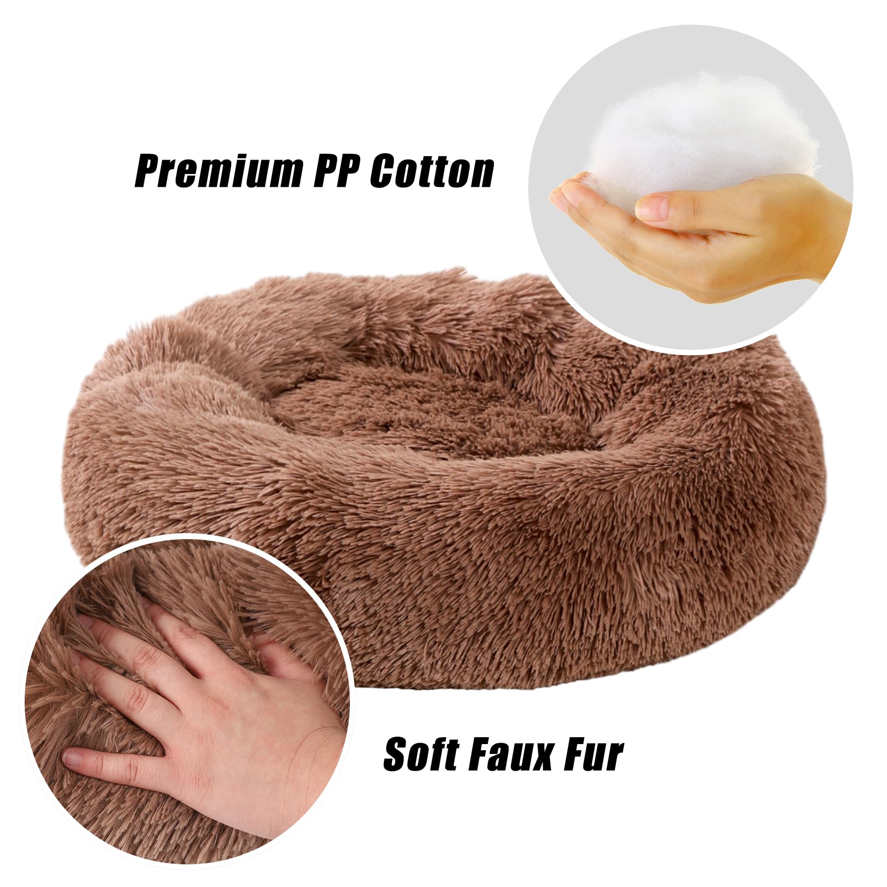 Small Dog Bed, Cat Beds for Indoor Cats, Calming Anti-Anxiety Donut Bed for Puppy and Kitten, Washable Round Fluffy Pet Bed for