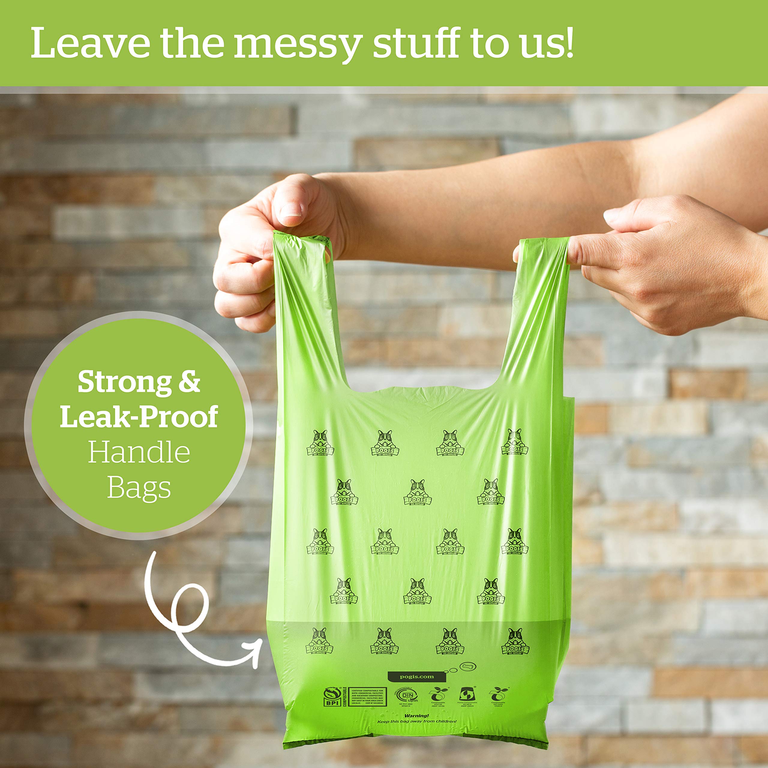 Pogi'S Compostable Dog Poop Bags With Handles - 120 Doggie Poop Bags With Easy-Tie Handles - Leak-Proof Dog Waste Bags, Plant-Based, Astm D6400, En 13432 Certified Extra Large Poop Bags For Dogs