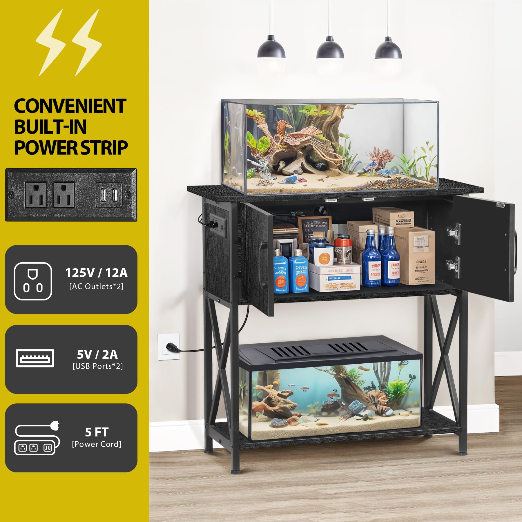 29 Gallon Aquarium Stand with Cabinet Storage - Metal Fish Tank Stand for 20 Gallon Long Aquariums, 330LBS Capacity (30.7 L*12.6