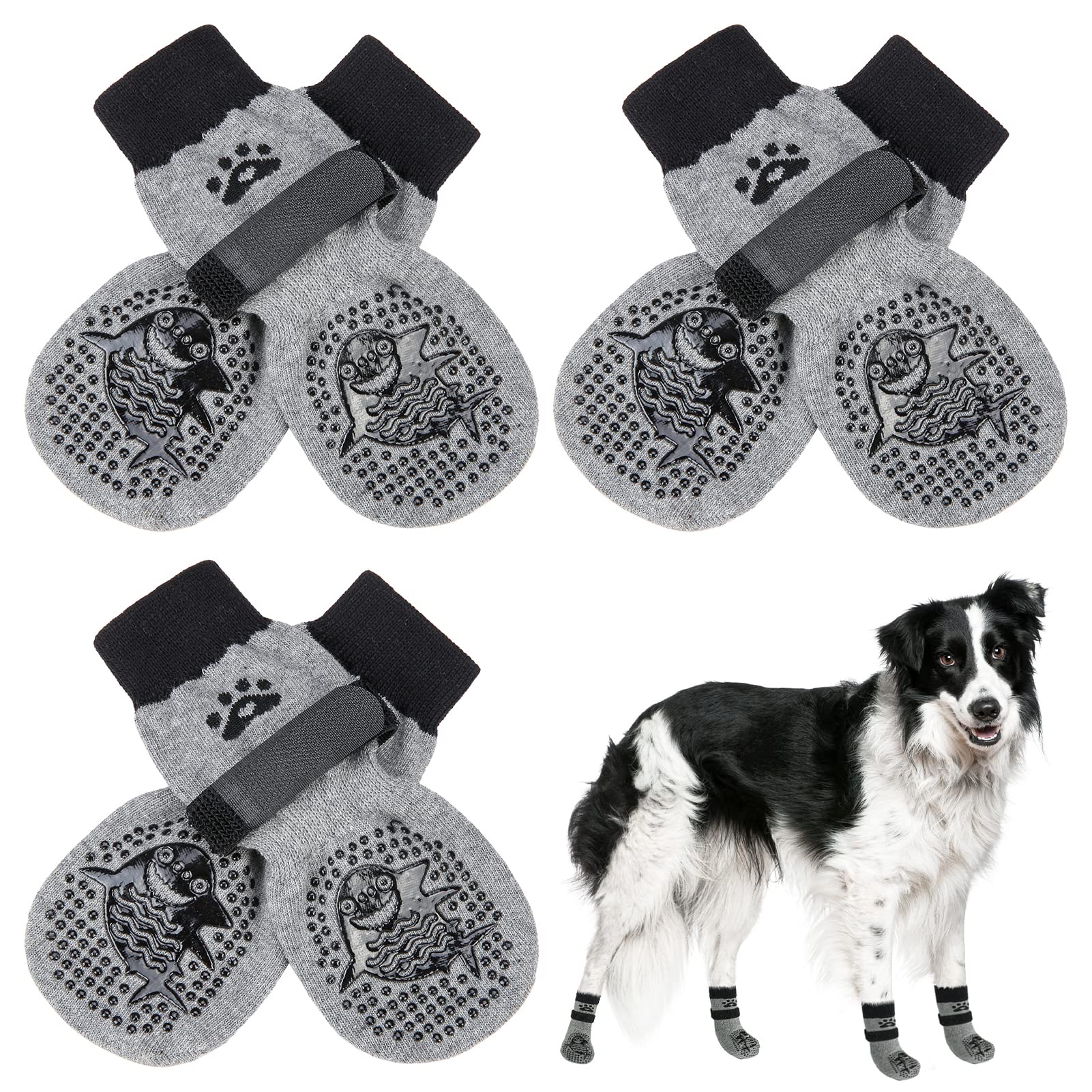 Scenereal Double Side Anti-Slip Dog Socks With Adjustable Straps, Non-Slip Dogs Sock For Hardwood Floors To Stop Licking Paws, Slipping, Paw Protectors For Small Medium Large Dogs