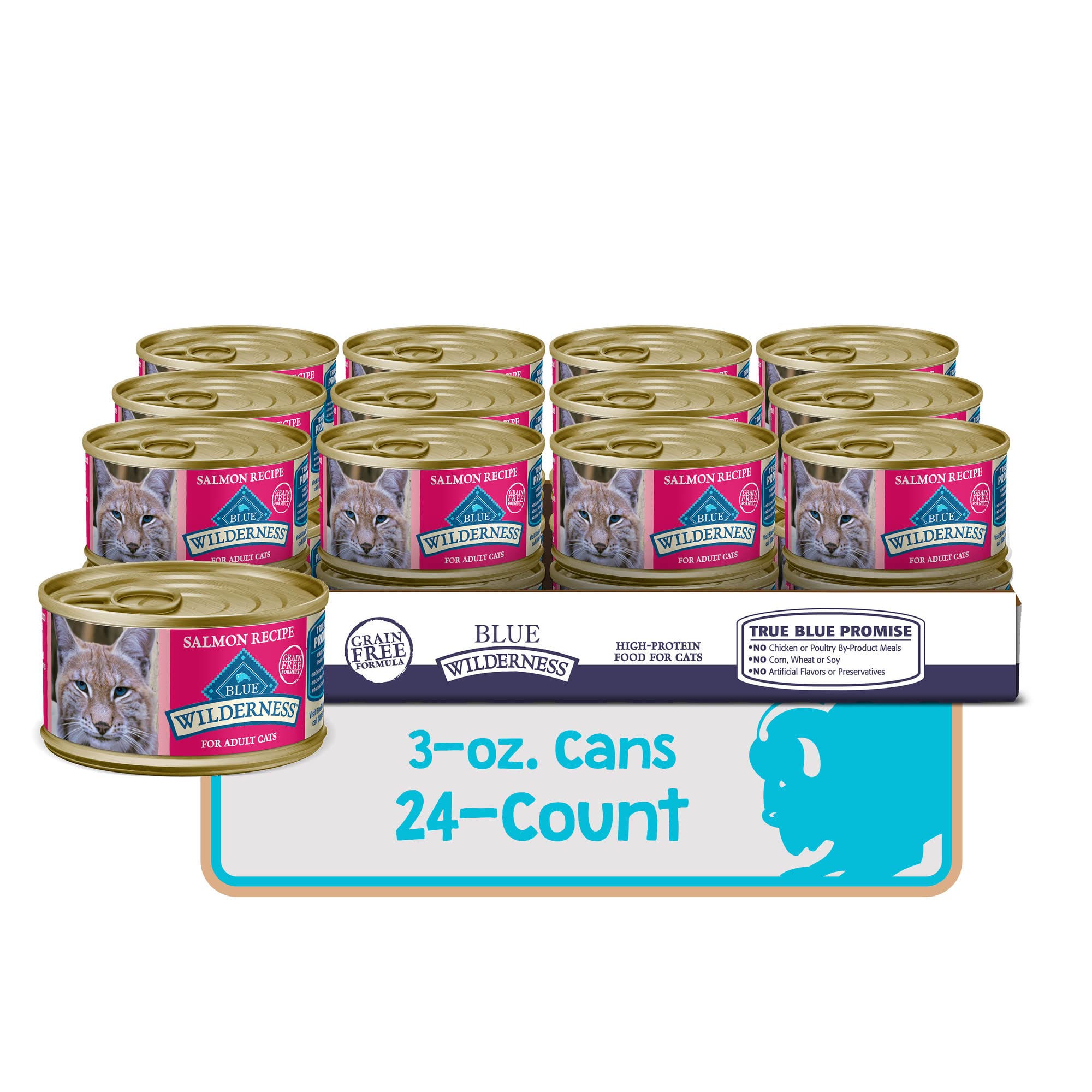 Blue Buffalo Wilderness Natural High-Protein Grain-Free Wet Food for Adult Cats, Salmon Pat  , 3-oz. Cans, 24 Count