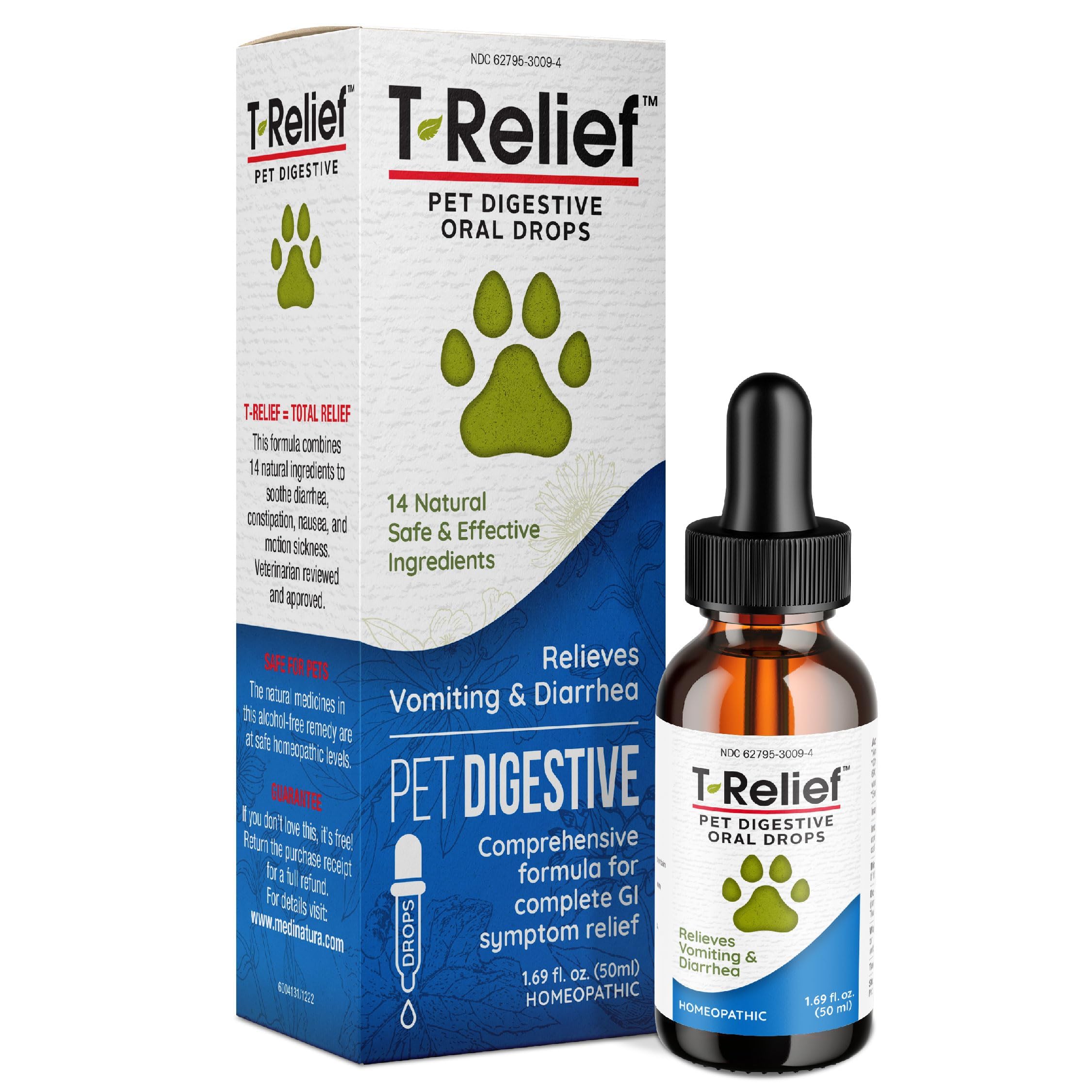 T-Relief Pet Digestive Complete GI Relief Drops for Dog & Cat Soothing Aloe + 13 Natural Homeopathic Actives Help Calm Nausea & 