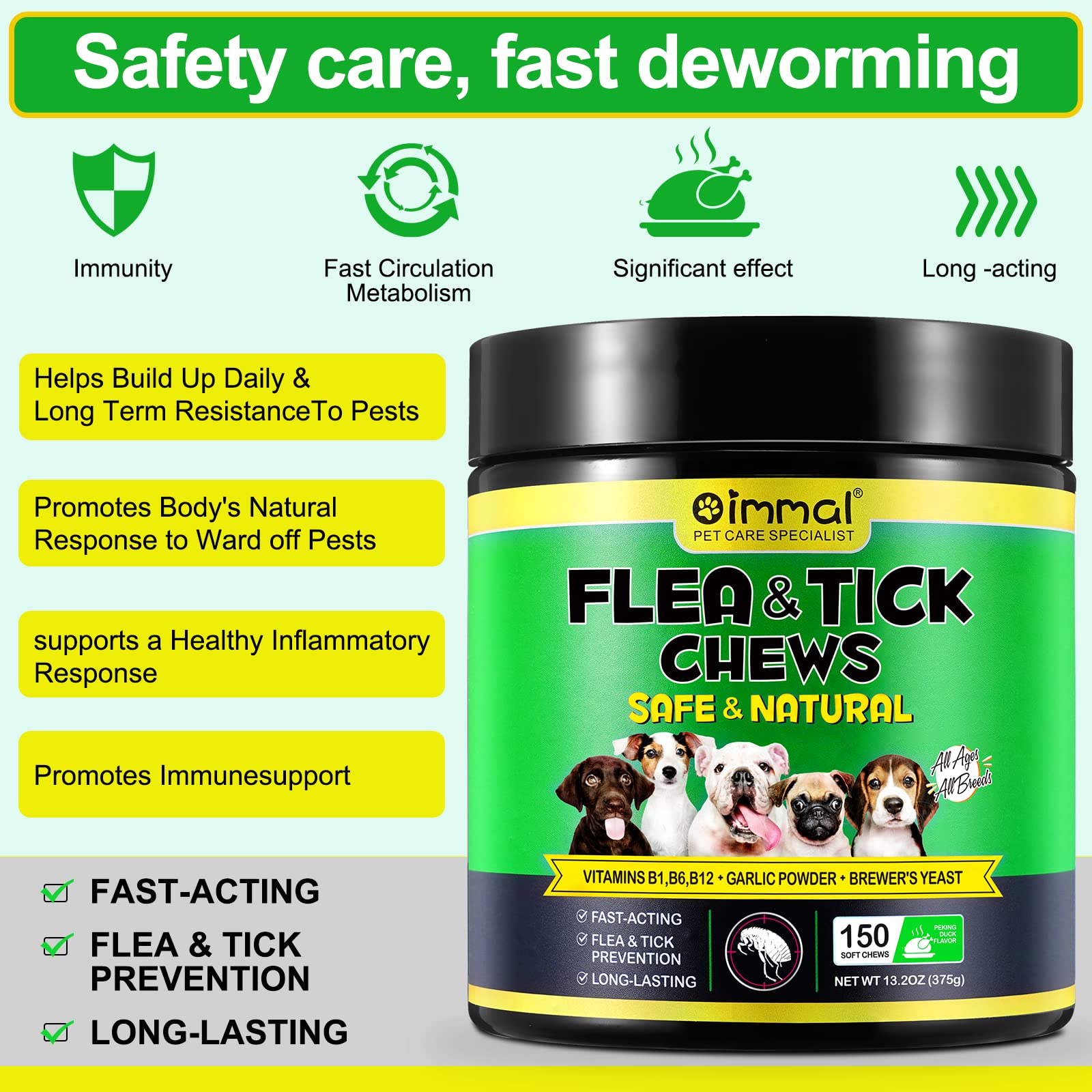 Flea and Tick Prevention for Dogs, 150PCS Chewable Flea and Tick Treats for Dogs (Peking Duck Flavor)