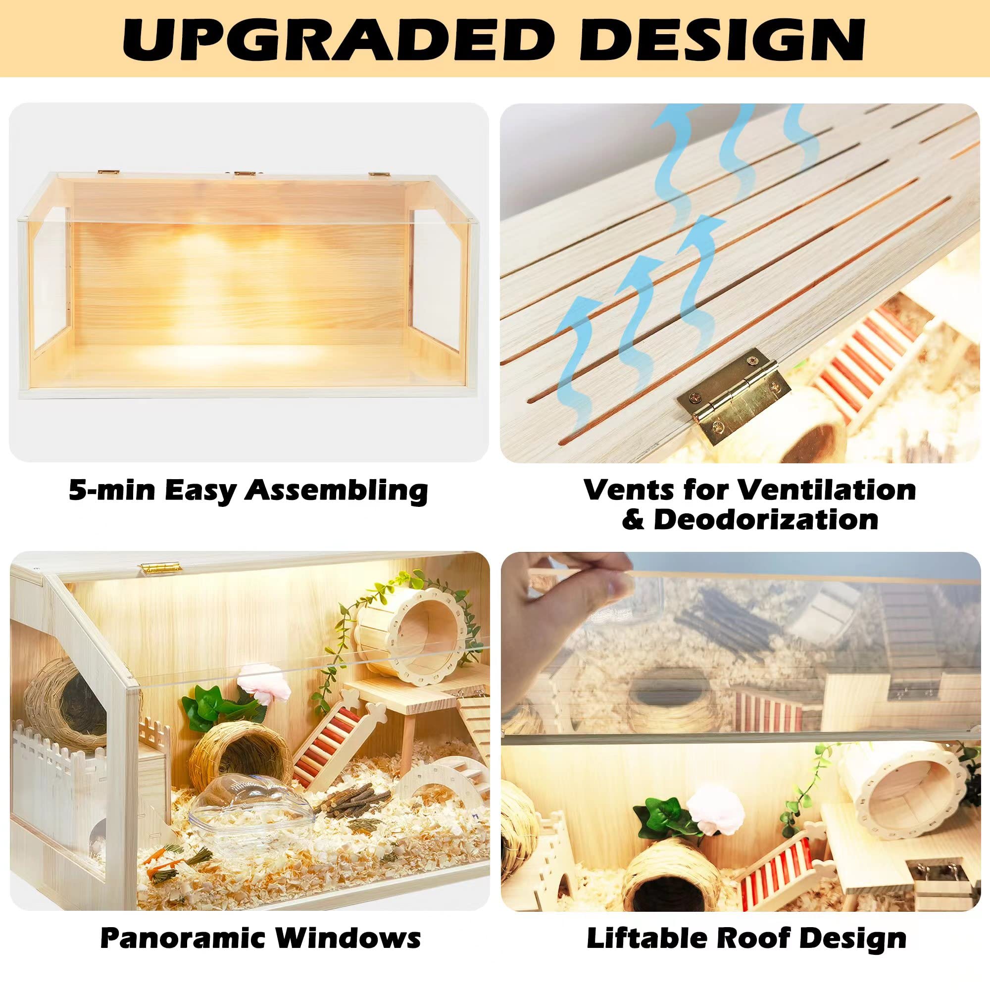 Prolee Hamster Cage Chewproof, Large Hamster Cages and Habitats 32 Inch Guinea Pig Cages Openable Top with Acrylic Sheets Solid