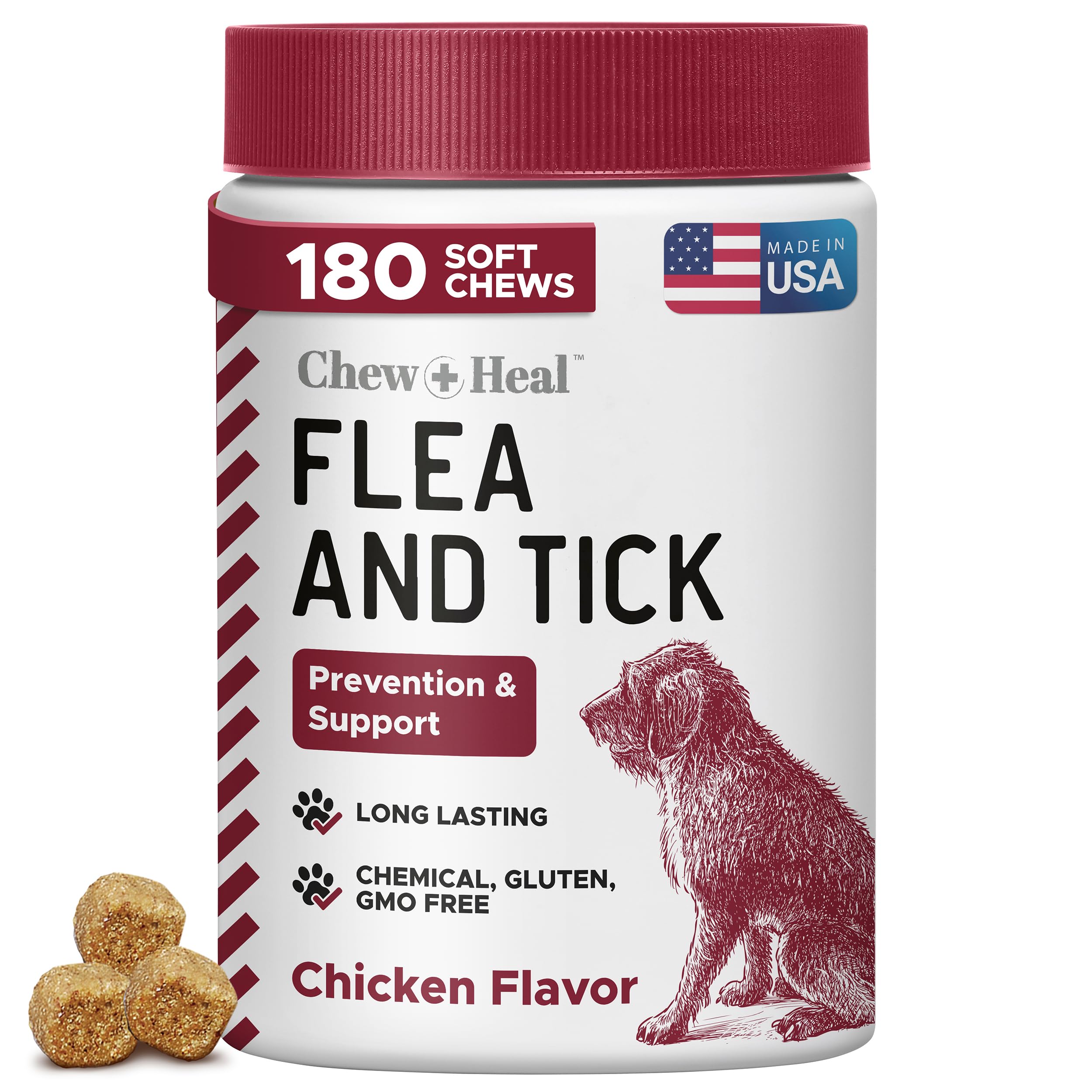Chewable Flea and Tick Prevention for Dogs - 180 Delicious Soft Chews for Small and Large Dogs - Gluten, GMO, and Corn Free, Mad