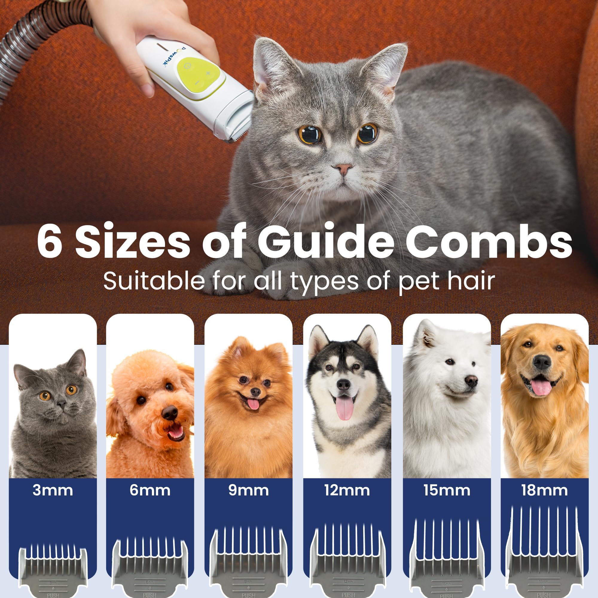 Professional Dog Grooming Vacuum Kit, Dogs & Cats, Direct Handheld Control, 7 Grooming Tools, Deshedding And Dematting For Groom