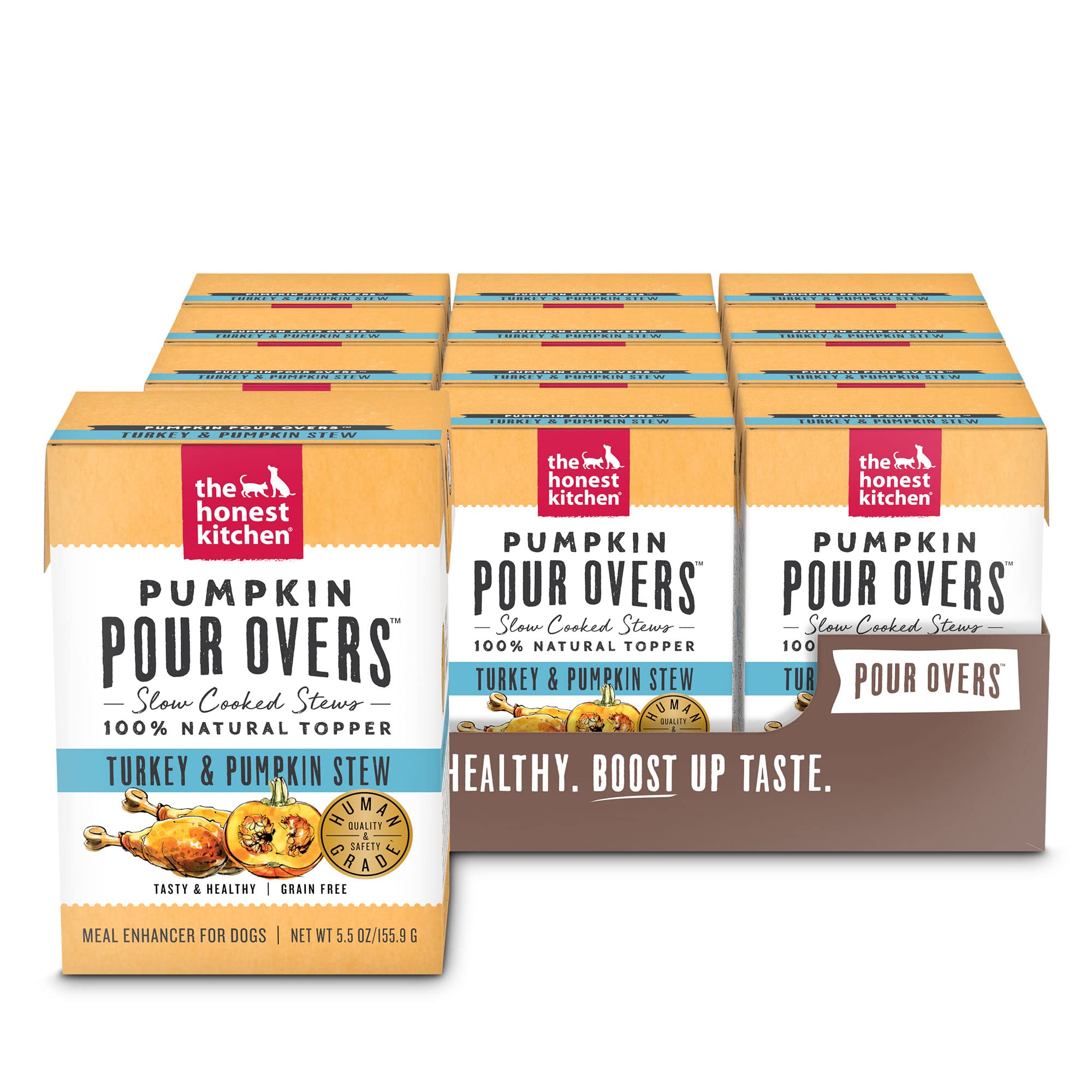 The Honest Kitchen Pumpkin POUR OVERS Wet Toppers for Dogs (12 Pack), 5.5 oz - Turkey Stew