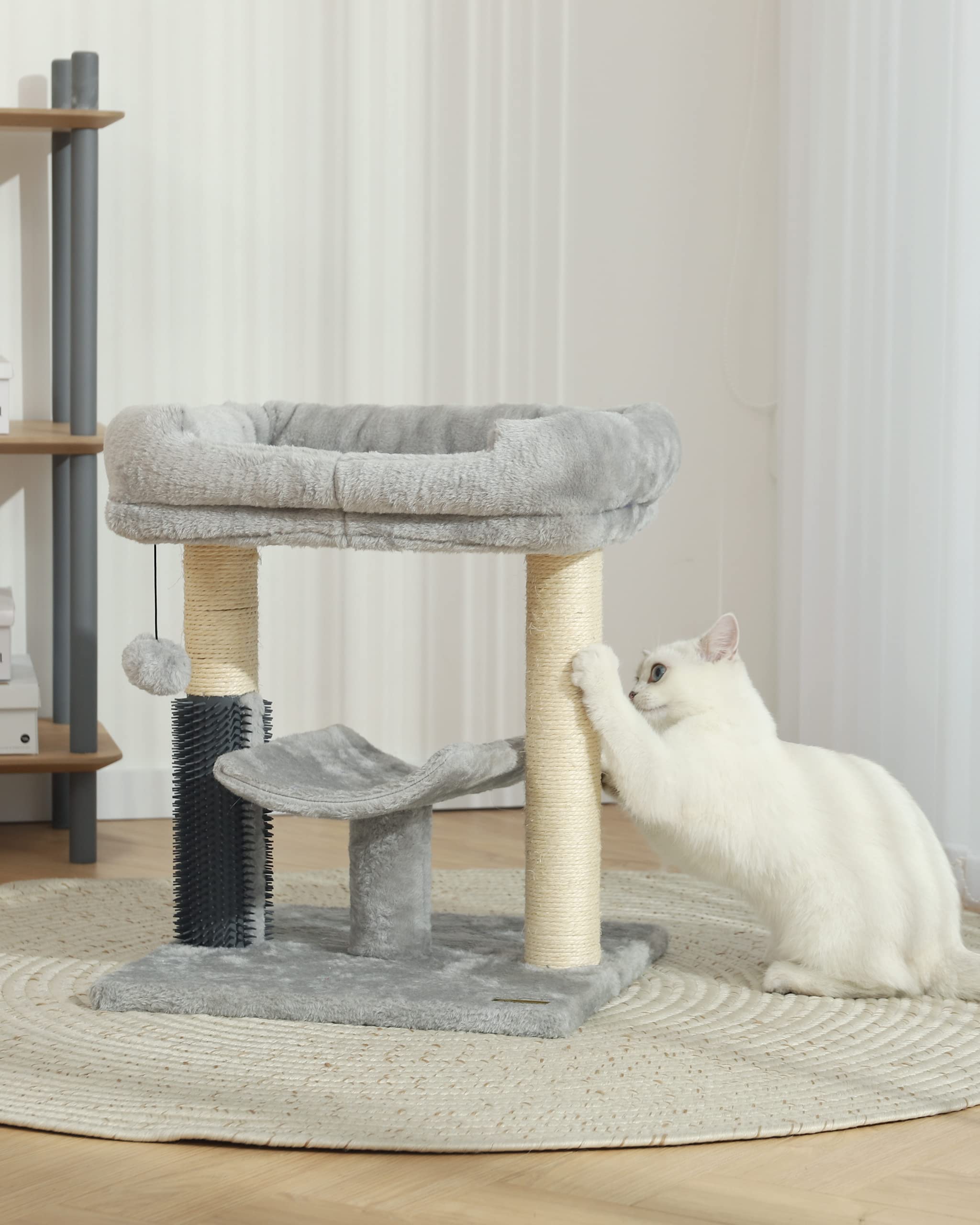 Hoopet Cat Tree Tower,Cat Scratching Post For Indoor Cats,Featuring With Super Cozy Perch,Cat Self Groomer And Interactive Dangling Ball Great For Kittens And Cats