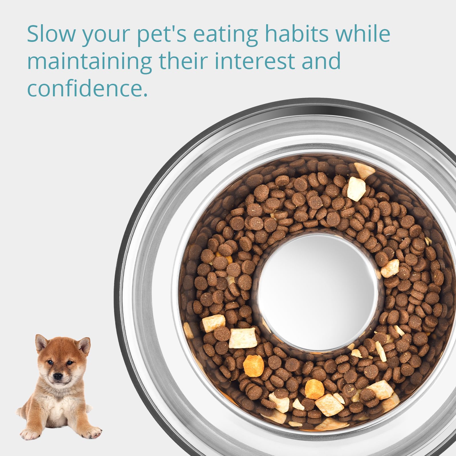 PEGGY11 Stainless Steel Slow Feeder Dog Bowl - Holds 2 Cup, for Medium Size Dogs