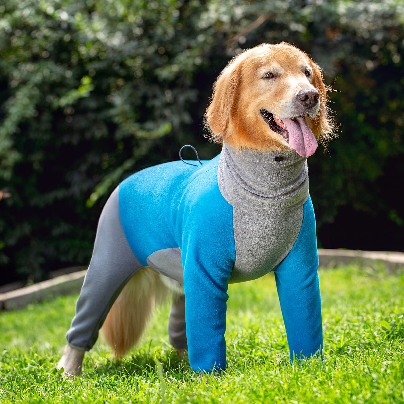 4-Legs Fleece Winter Warm Coats For Large Medium Dogs, High Collar Full Body Dog Snowsuit Comfort Windproof Sweater (Blue, 2X-La