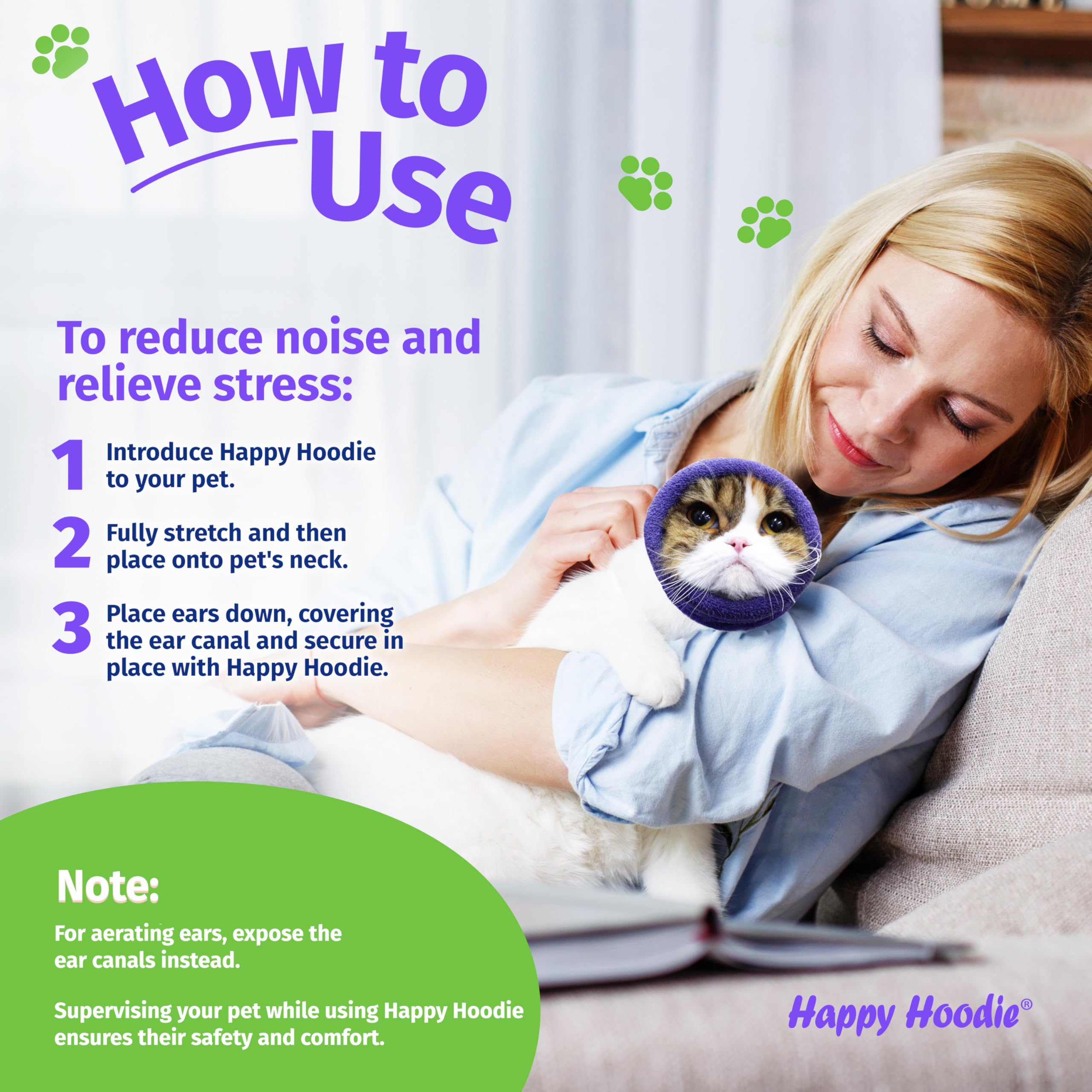 Happy Hoodie The Original Dog & Cat Calming Band, Anxiety Relief/Noise Protection-Grooming-Thunder-Fireworks (Small, Blue)