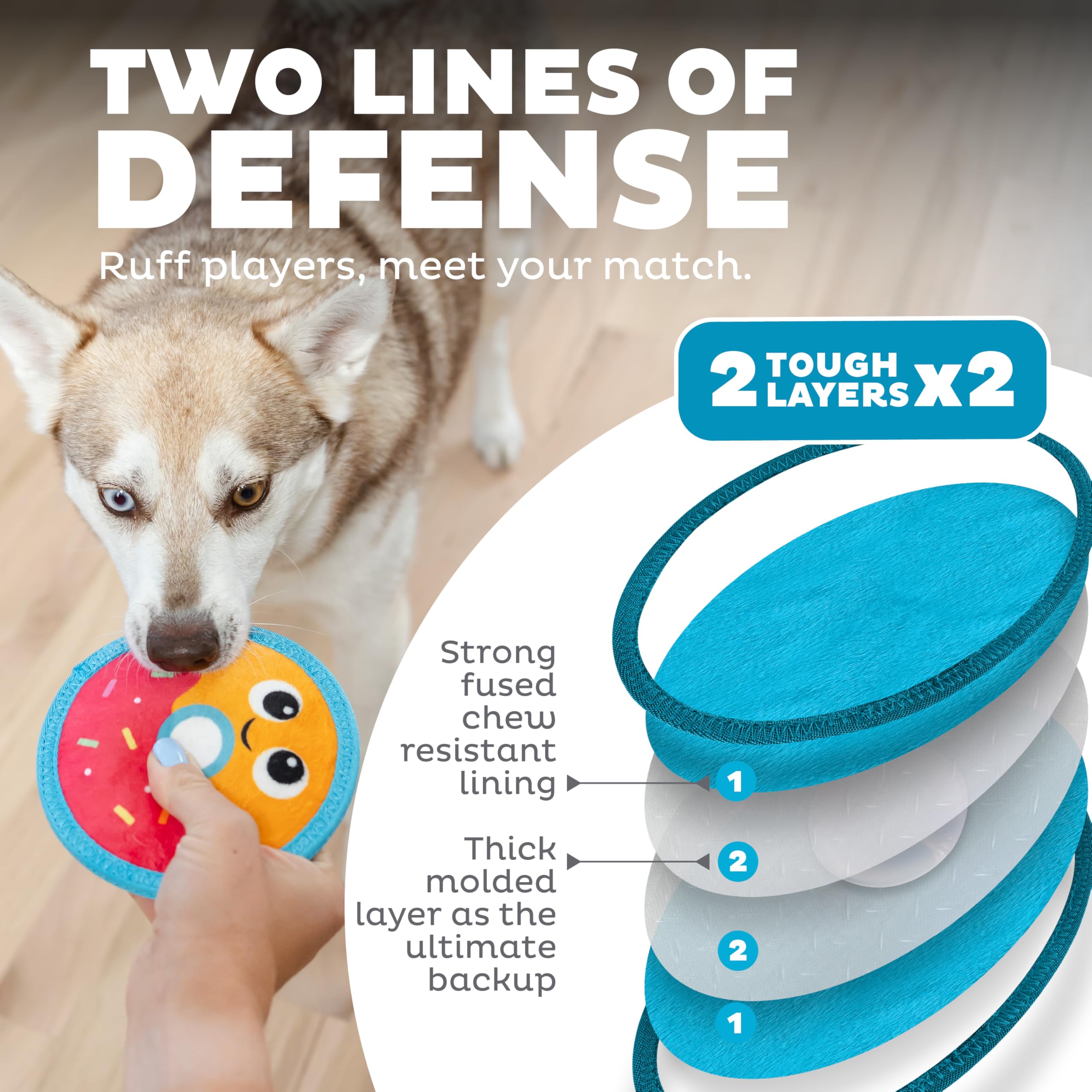 Outward Hound Tough Skinz Durable Squeaky Dog Toy with Two Tough Layers, Donut, Multicolor, Small