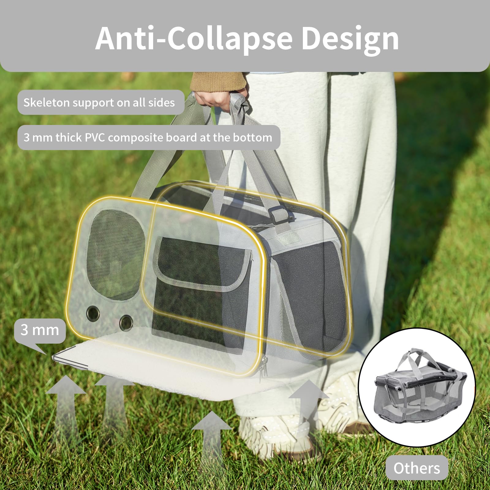 Cat, Dog Carrier For Pets Up To 17 Lbs, Soft-Sided Collapsible Pet Carrier With Sturdy Base, Roll-Up Curtain And Large Storage B