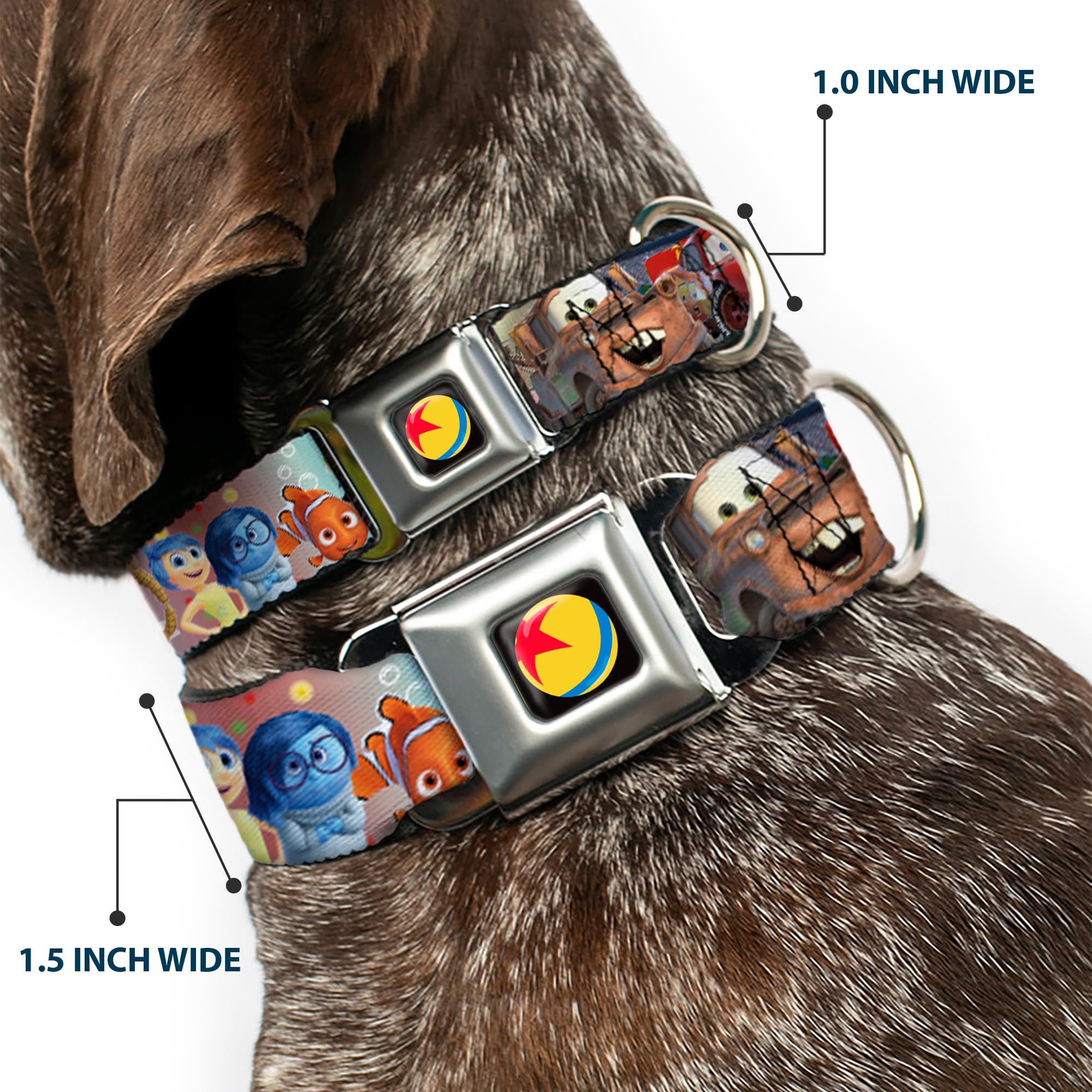 Dog Collar Seatbelt Buckle Disney Pixar 7 Movie Character Collage 13 To 18 Inches 1.5 Inch Wide