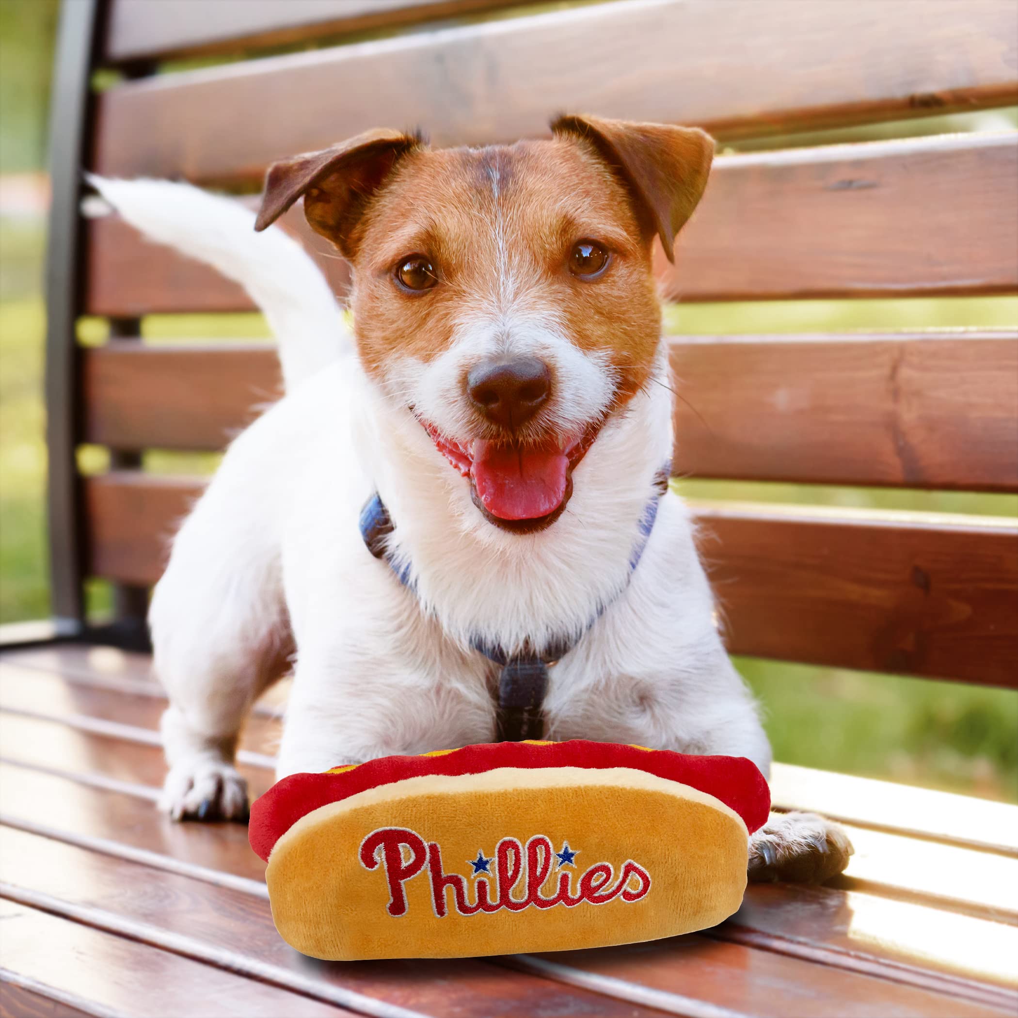 Mlb Philadelphia Phillies Plush Dog Toys - Stadium Theme Snacks - Cutest Plush Hot-Dog Toy For Dogs & Cats With Inner Squeaker &