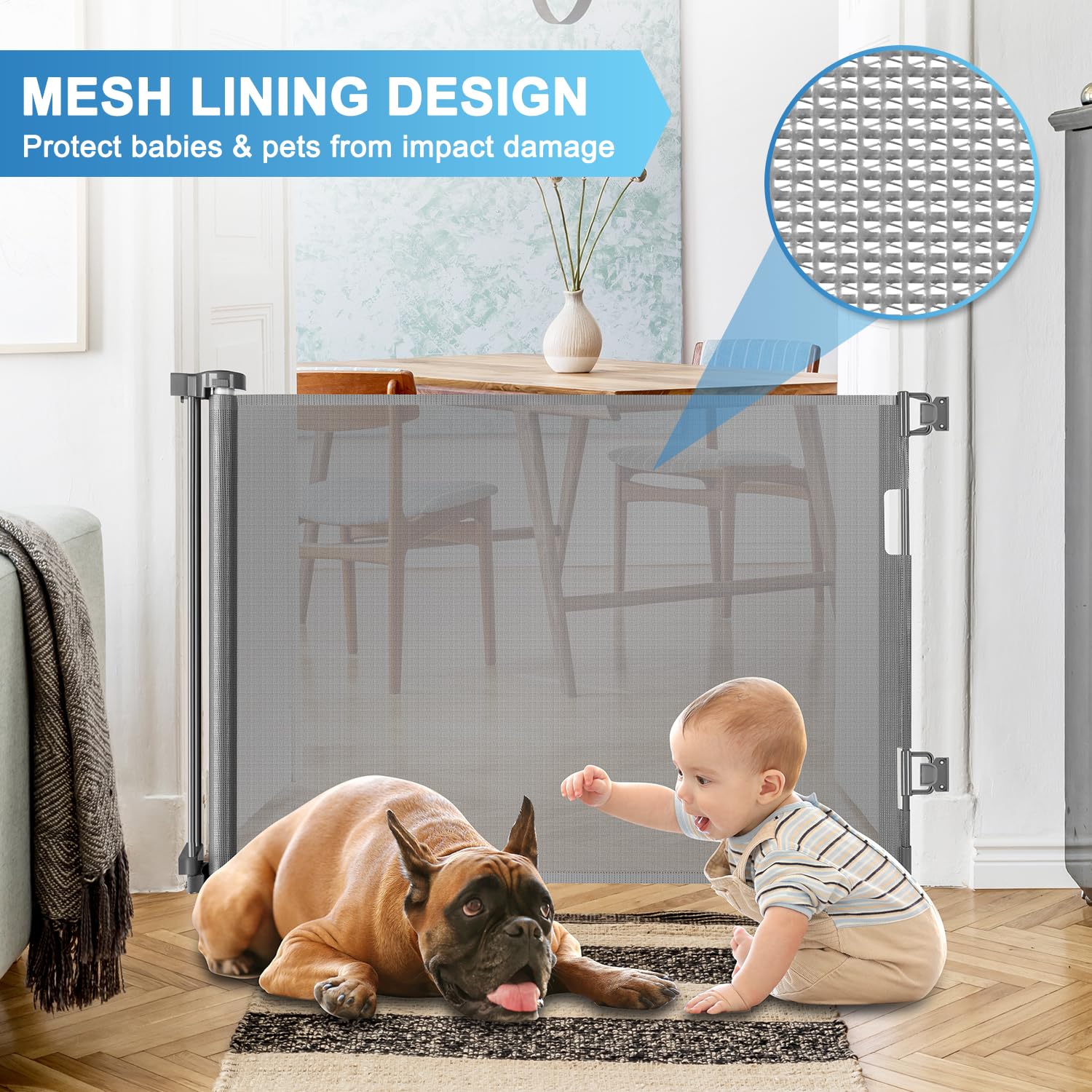 56 Inch Retractable Baby Gate for Stairs Retractable Dog Gates for Doorways Outdoor Baby Gates for Decks Indoor Dog Gates for Th