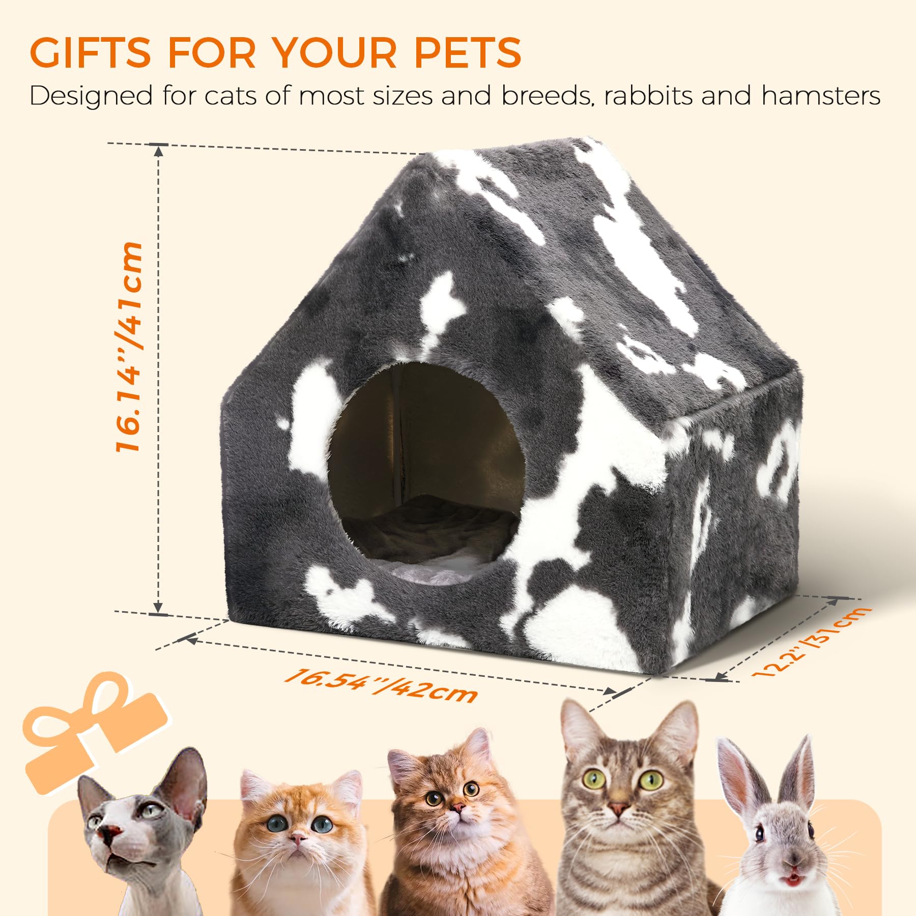 Comsaf Cat Bed Cave House - Winter Pet House With Fluffy Covered Cat Beds For Indoor Cats, Detachable Washable Plush Cat Hideawa