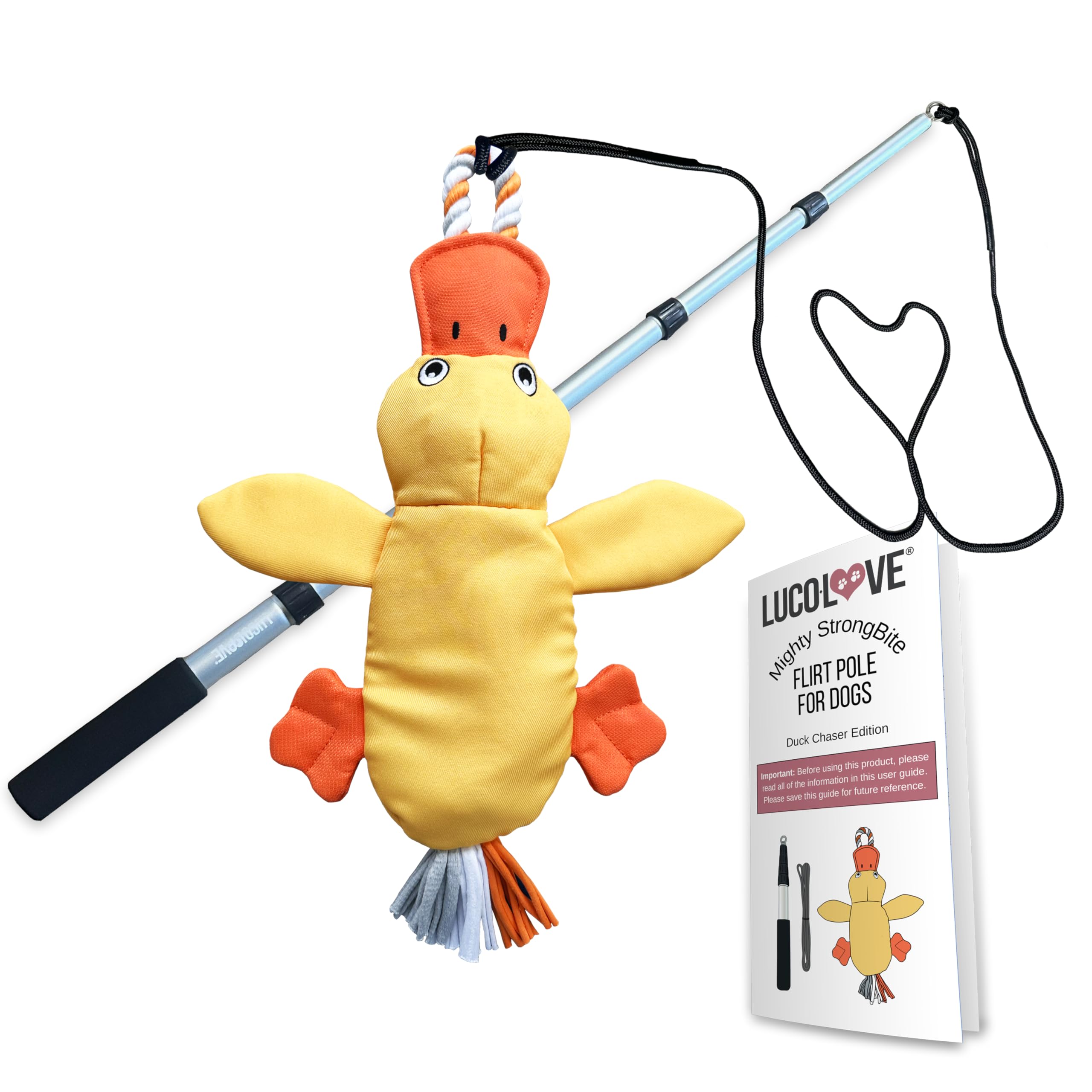 Lucolove Flirt Pole For Dogs Heavy Duty - Multi-Sensory Tough Chase Toy For Medium & Large Breeds - Extra Strong 39'' Dog Teaser