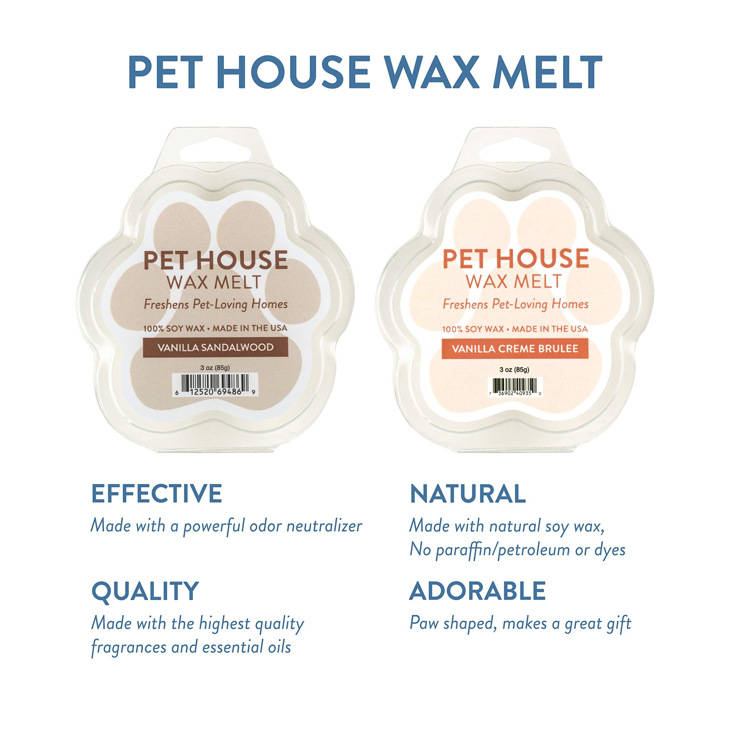 One Fur All 100% Natural Plant-Based Wax Melts By Pet House - Long Lasting Pet Odor Eliminating Wax Melts Non-Toxic, Dye-Free Unique, Made In Usa-(Pack Of 2, Vanilla Sandalwood/Vanilla Creme Brulee)