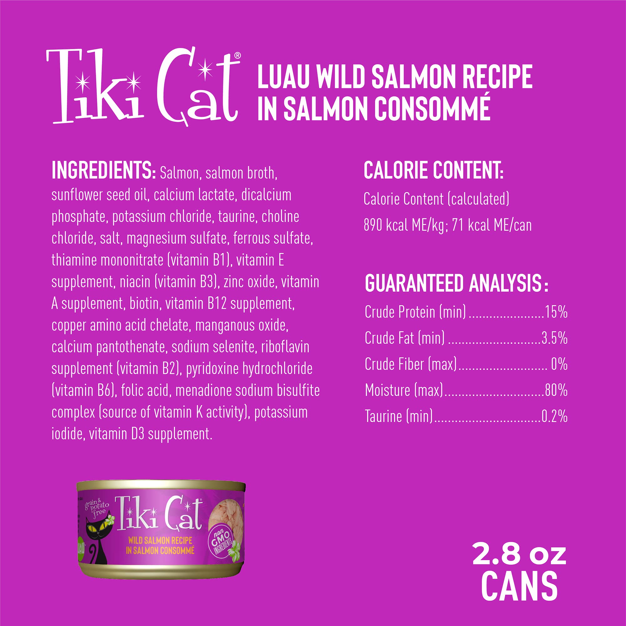 Tiki Cat Luau Shredded Meat, Wild Salmon Recipe in Salmon Consumme, Grain-Free Balanced Nutrition Wet Canned Cat Food, For All L