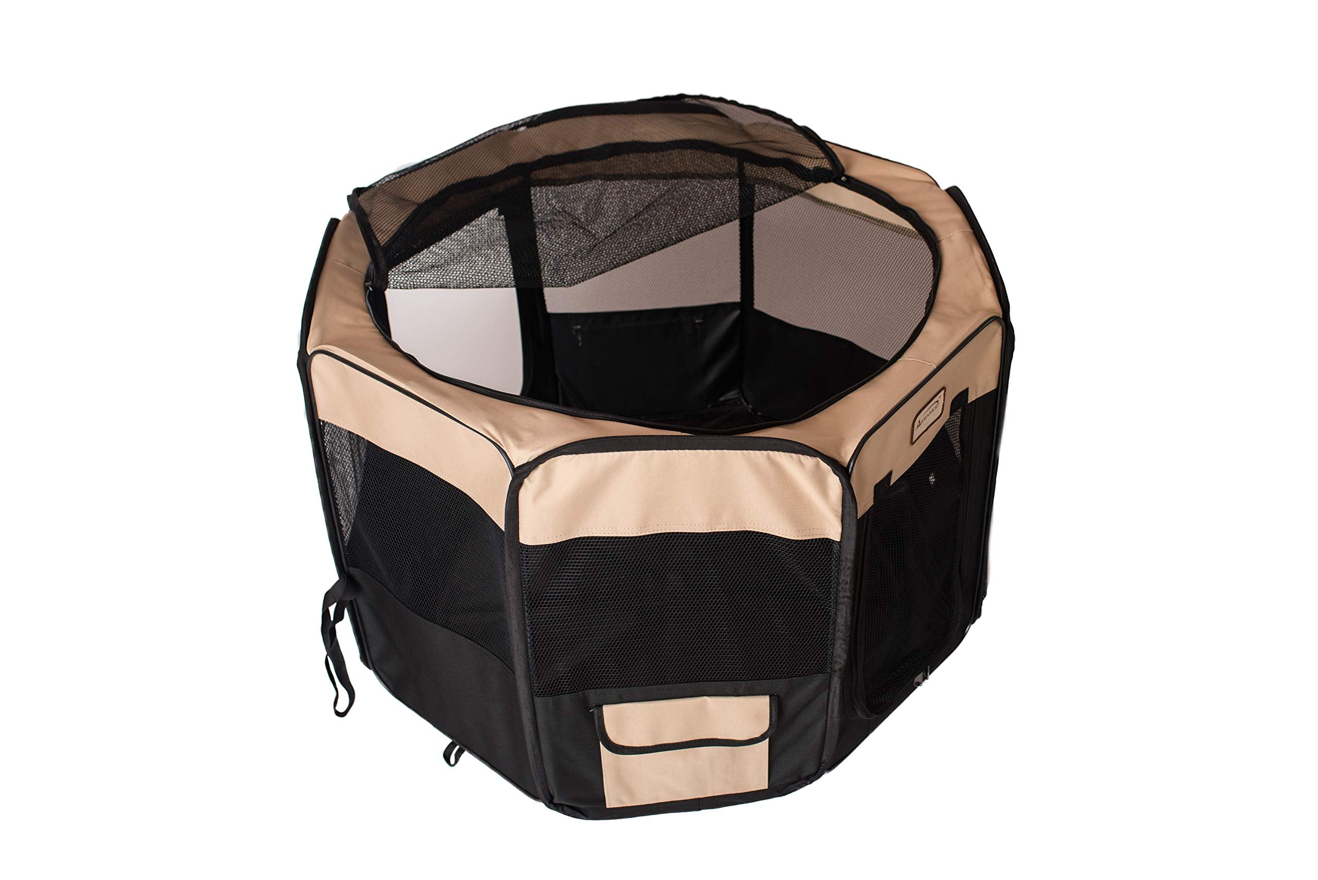 Armarkat Model PP003BGE-M Portable Pet Playpen in Black and Beige Combo, Medium