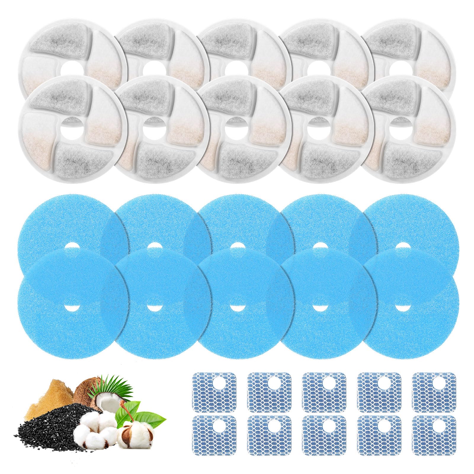 10 Set Cat Water Fountain Filter Replacement for Square 2.2L/73oz Stainless Steel Cat Fountain, ZEKIRY Pet Fountain Filter, Trip